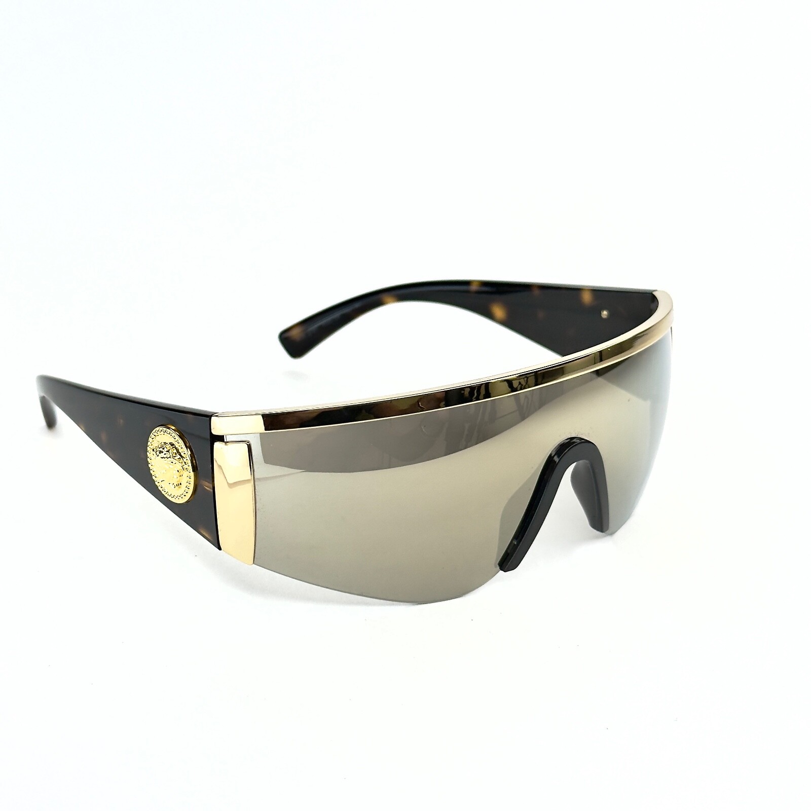 VERSACE 2197 TRIBUTE SHIELD Brown Gold Mirror VE2197 Unisex Wrap Mask Sunglasses