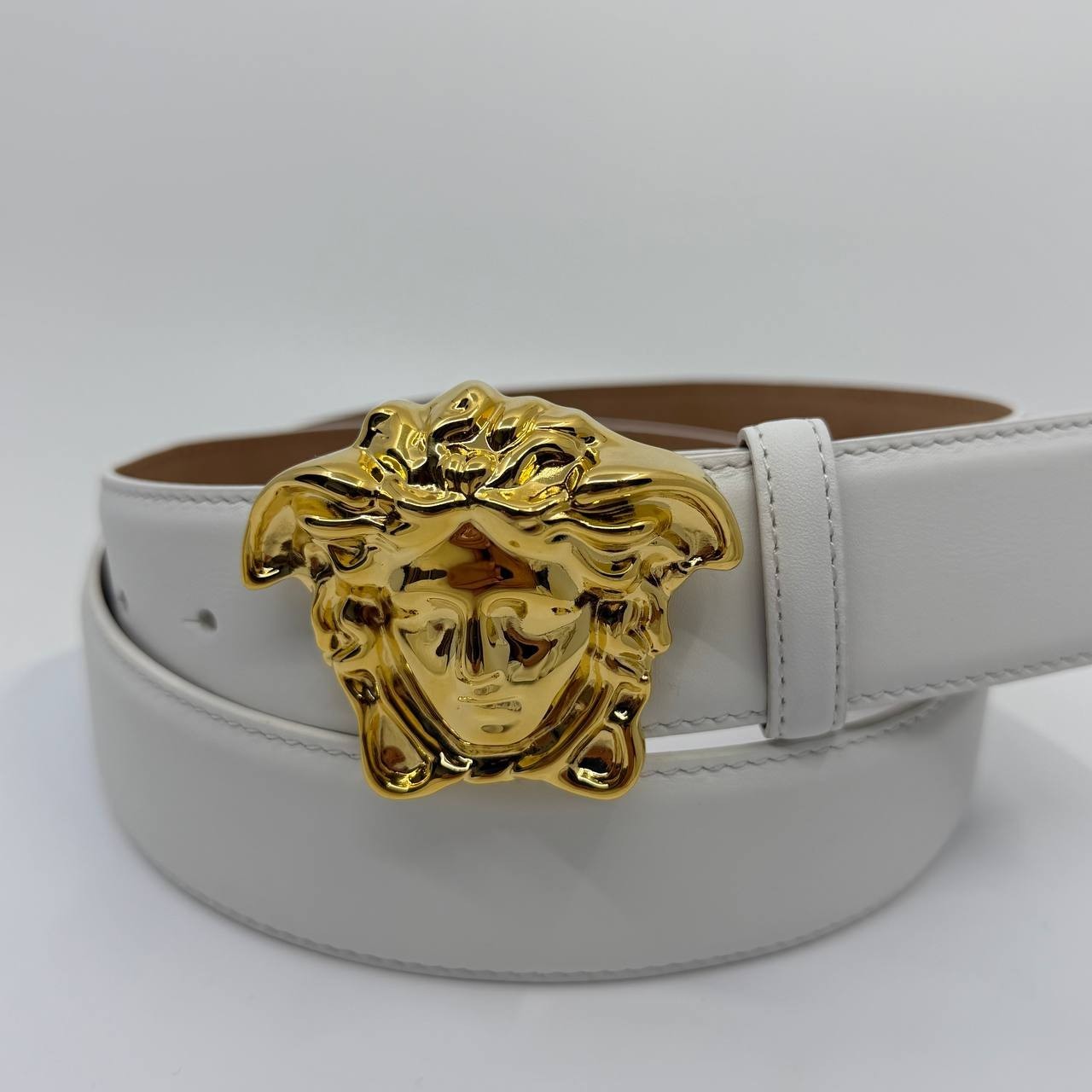 Authentic VERSACE white leather gold medusa head men’s belt
