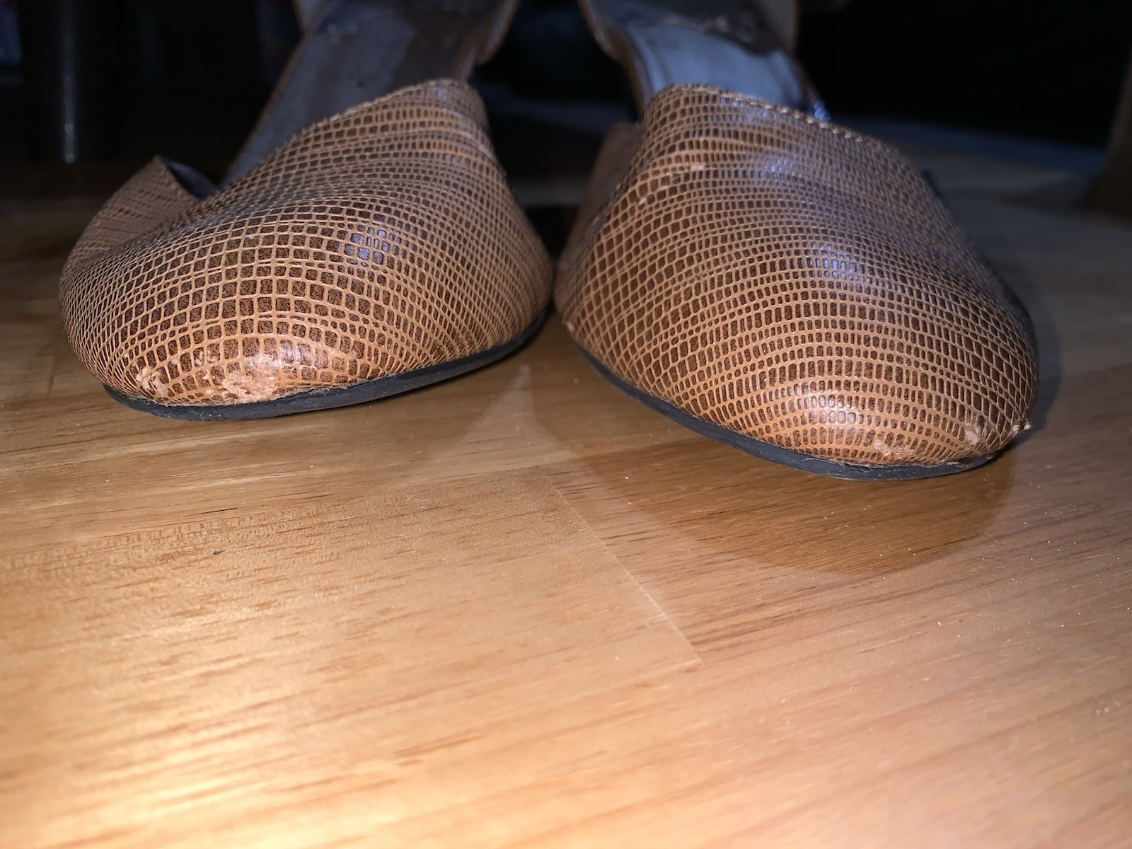 Royale Accent Women’s 8.5M Brown Faux Reptile Wedge Mary Jane Shoes Buckle Strap