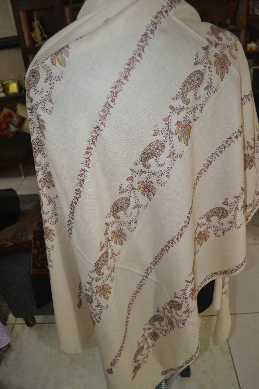 BEIGE pestel MICRO JAAL KASHMIRI EMBROIDERY SHAWL ~ 100% CASHMERE PASHMINA