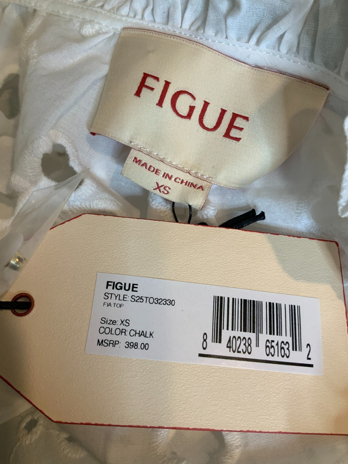 Figue Chalk White Fia Top Floral Eyelet Shirt, Size XS, NWT! $398