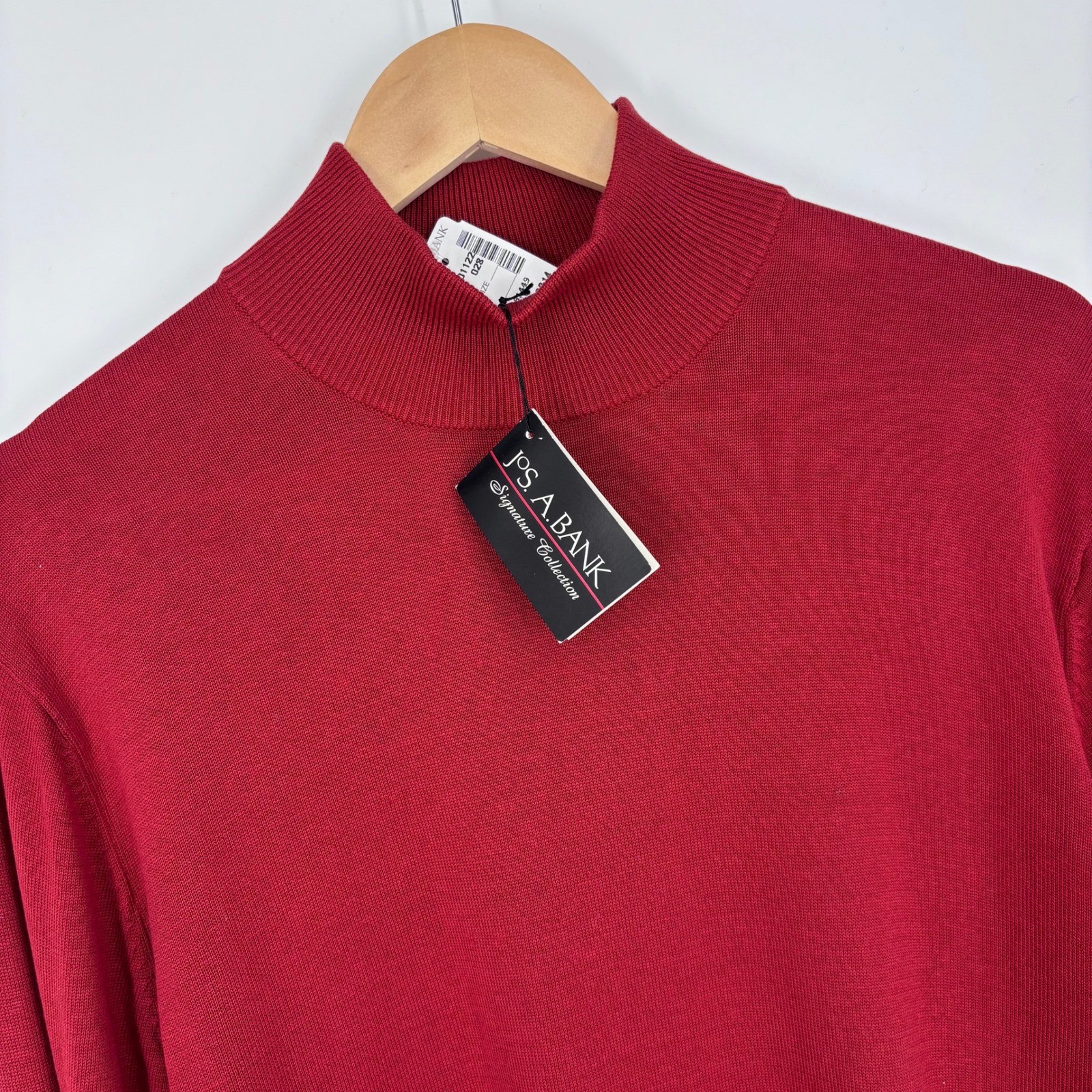 Jos A Bank Mock Neck Sweater Mens M Rust Red 100% Silk Signature Collection NEW