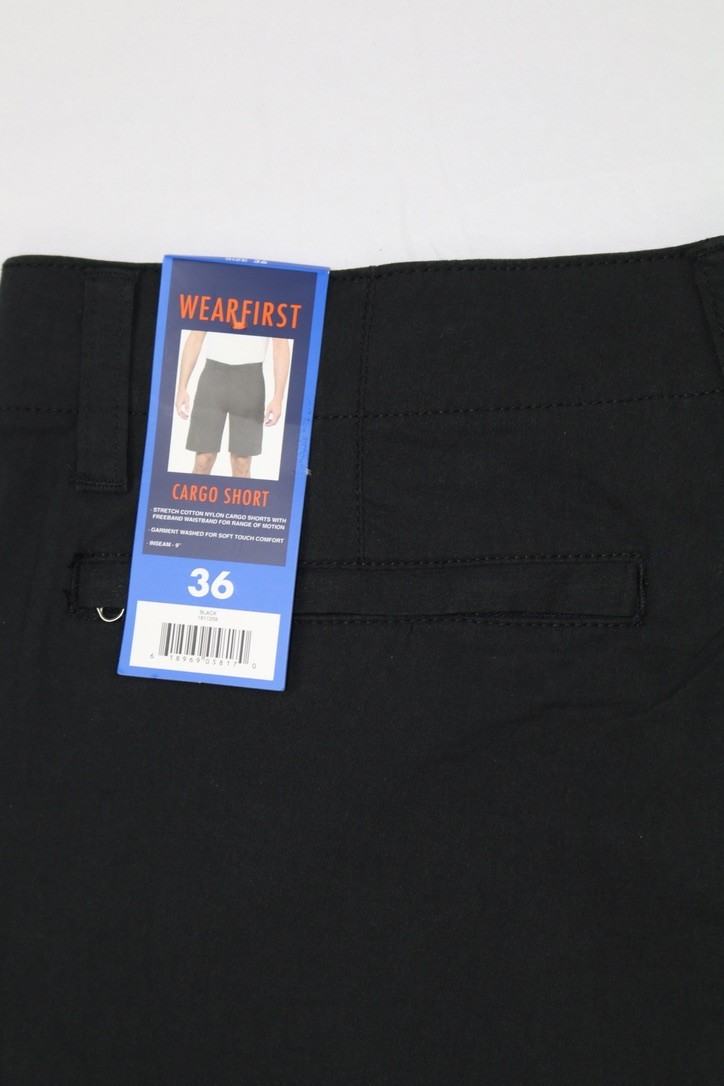 Wearfirst Mens Cargo Short Black Sz L 9in Inseam Stretch Soft Touch Comfort