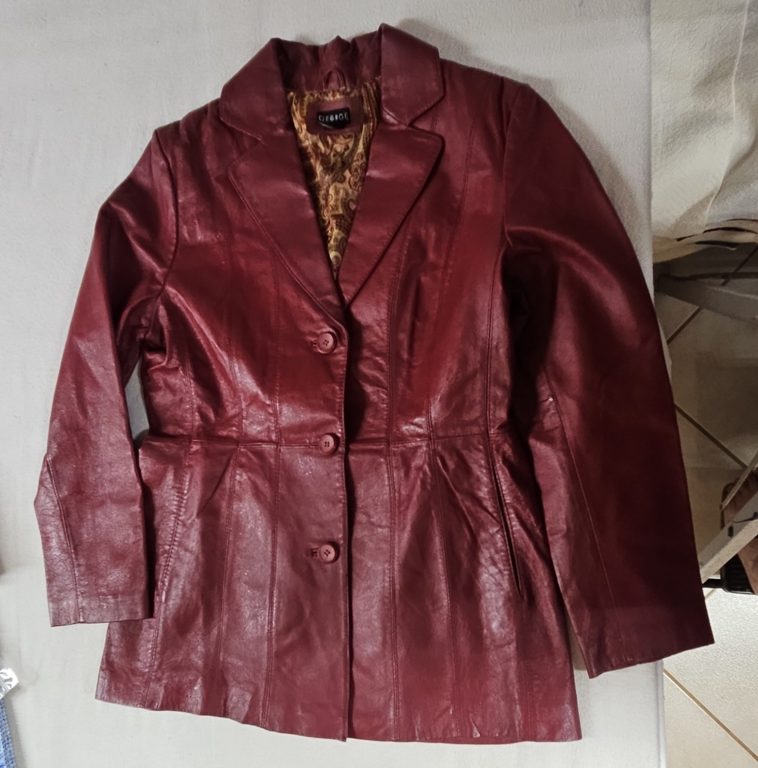 George Women’s Red Button Front Lined Paisley Blazer Jacket Mid-Length L