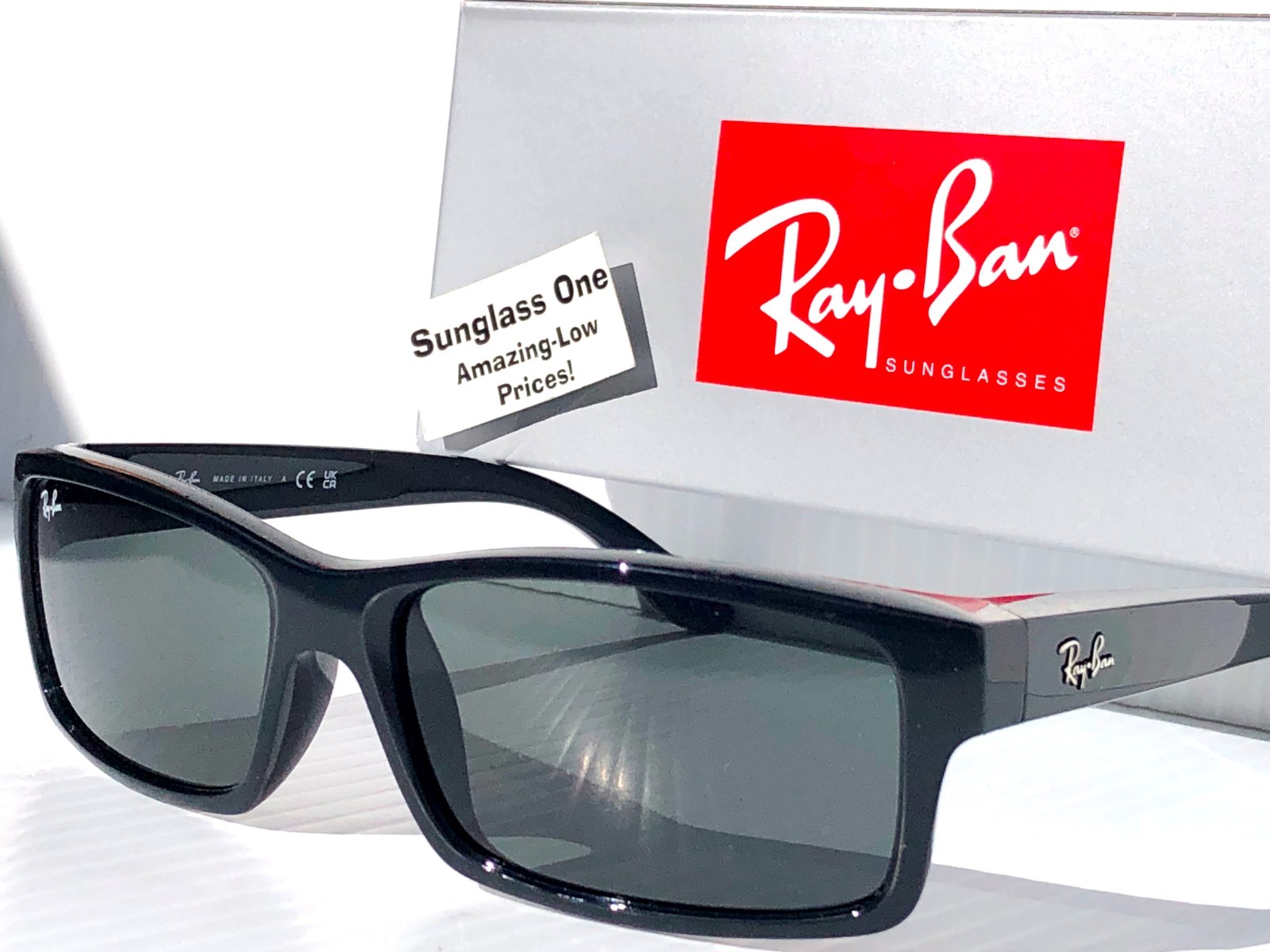 NEW* Ray Ban Shiny Black Rectangle UV Protecting Gray Lens Sunglass RB4151 601