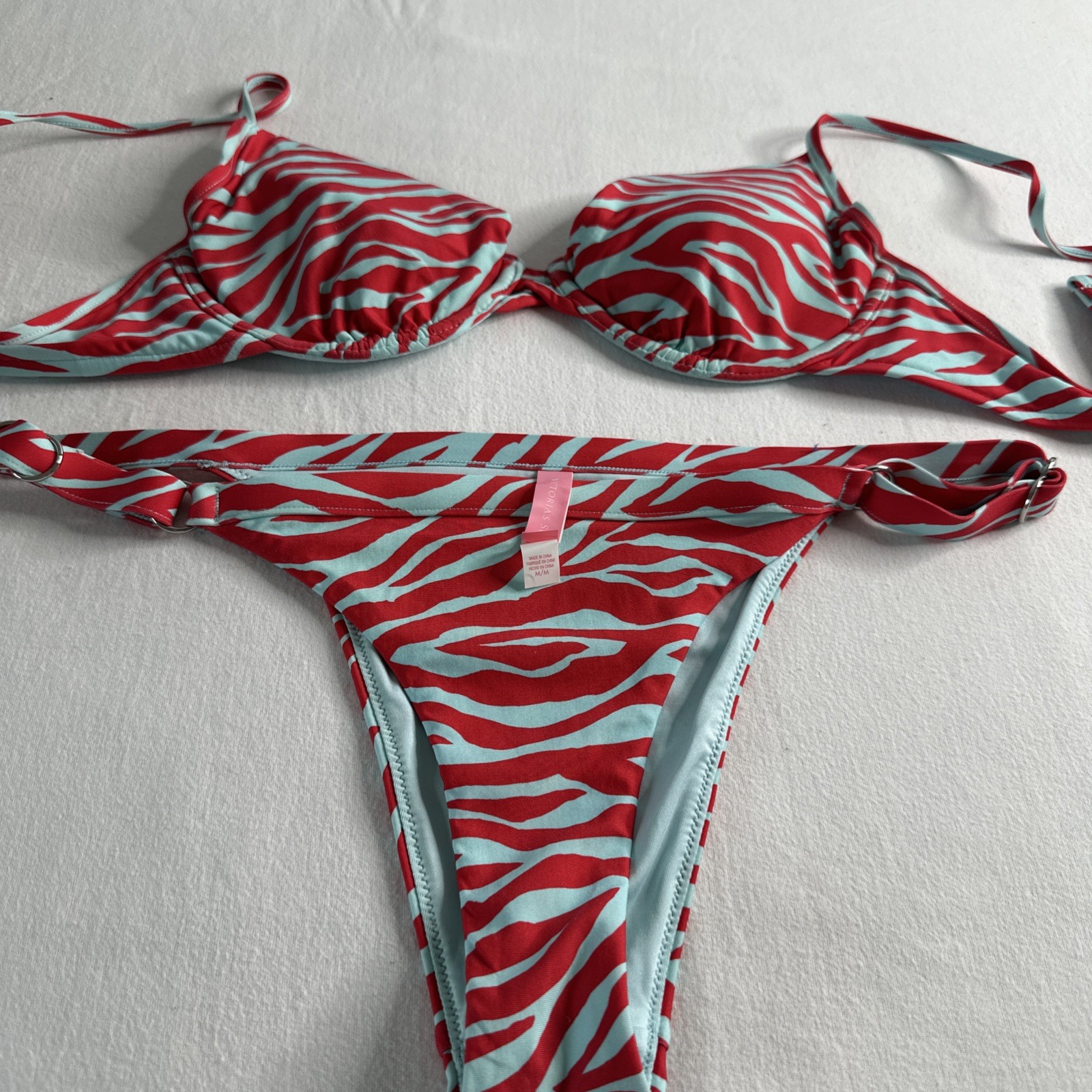 Victoria’s Secret Zebra Print Bikini Set Red & Light Blue/teal