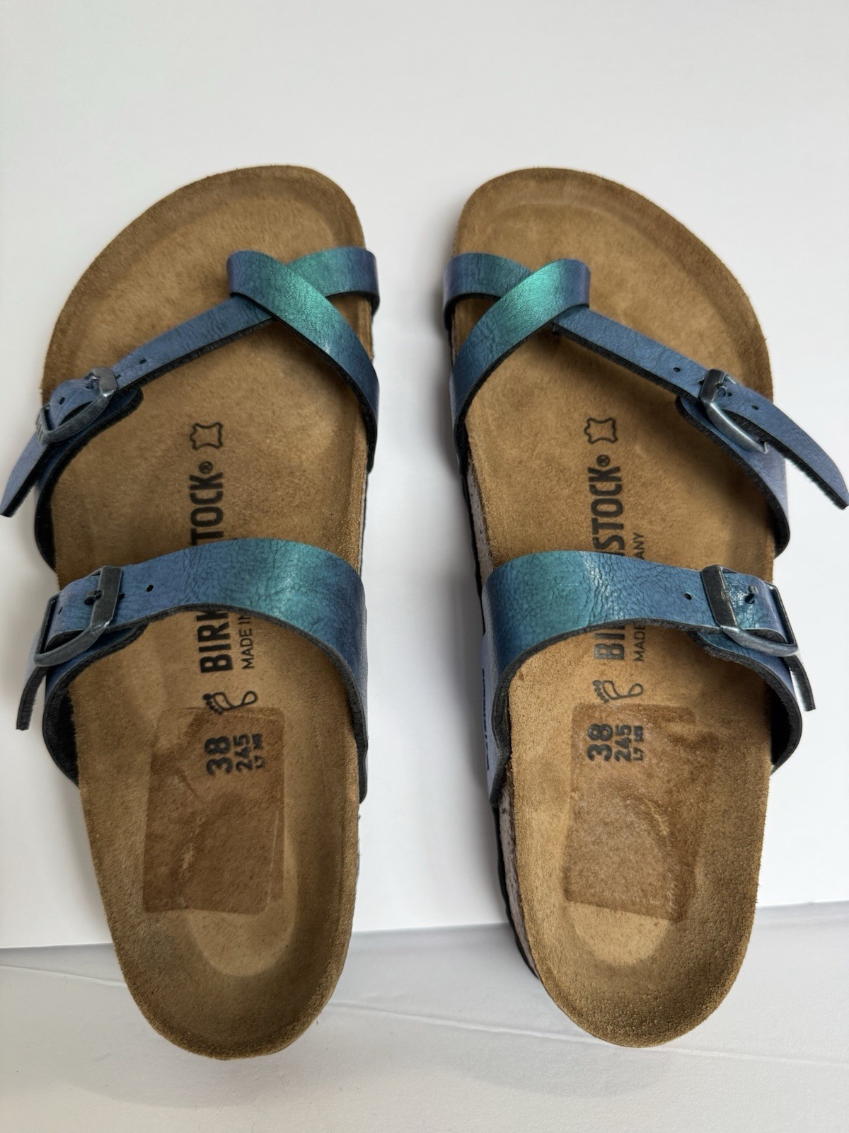 Birkenstock Sandals Toe Loop Mayari Size 38 Birko-Flor Graceful Gemm Blue-Green
