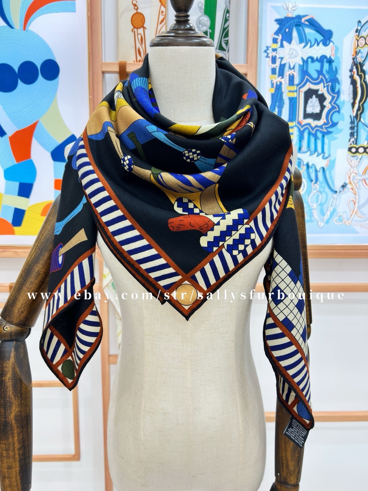 2025 Sallys 70% Cashmere 30% Silk Wrap Scarf Horses Print Double Face Shawl 53″