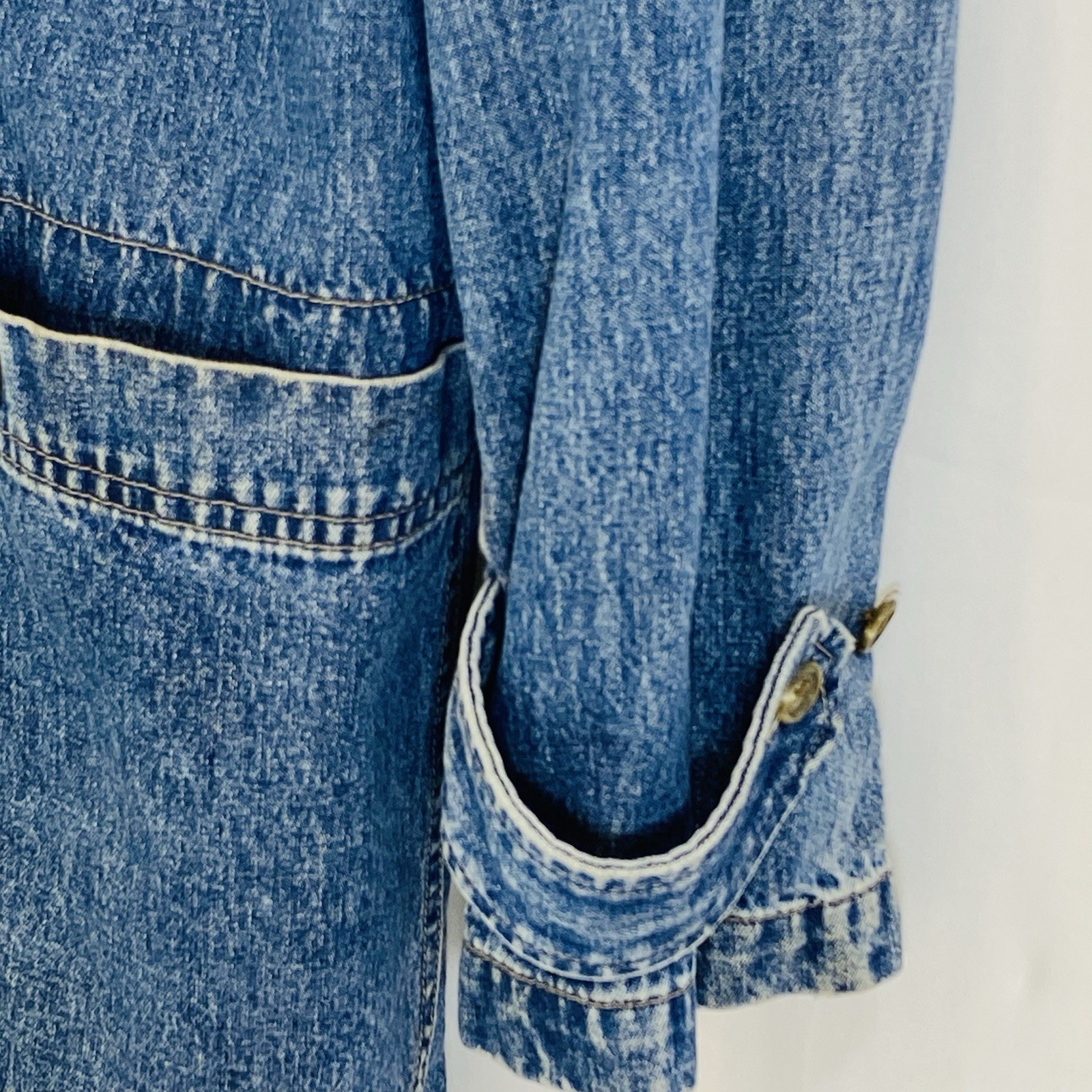 Vintage Ralph Lauren Denim Hooded Duster Jacket Chore Coat Toggle Womens M