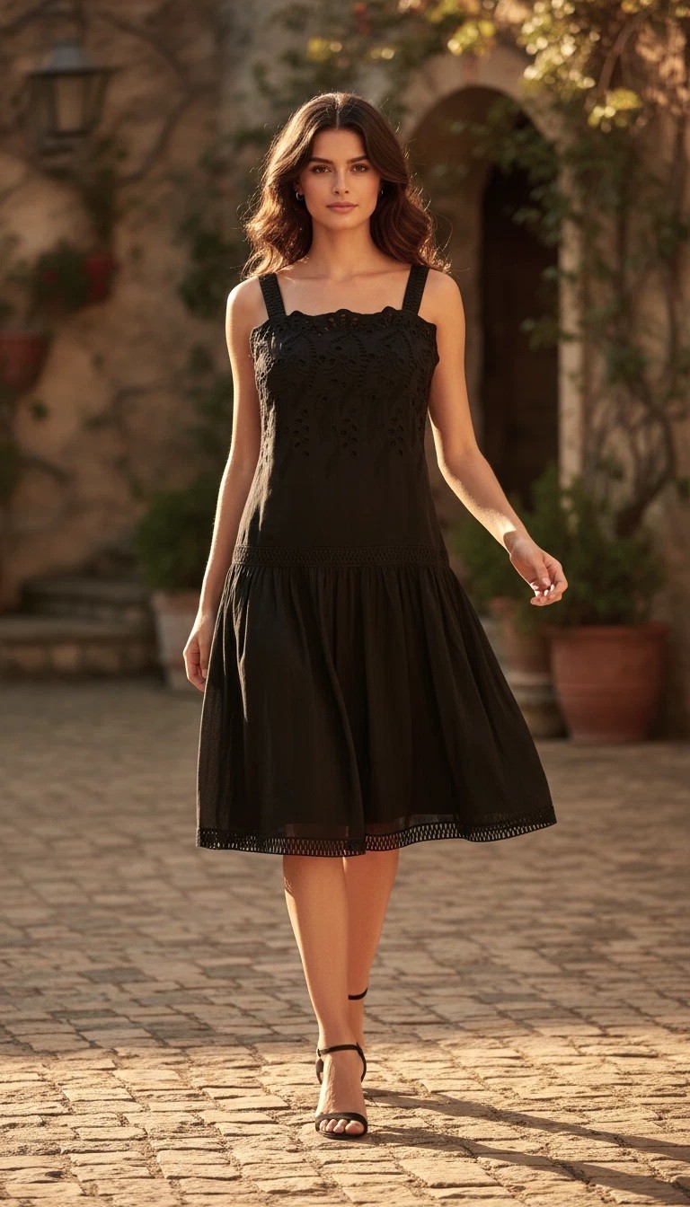 NWT Ann Taylor Women’s Petite Black Eyelet Cotton Silk Sleeveless Dress Size 0P