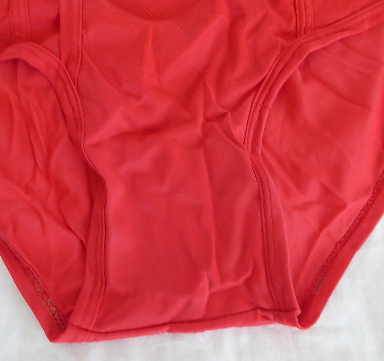 Vtg men’s full-cut brief underwear, unknown brand, red, nylon, L, USA