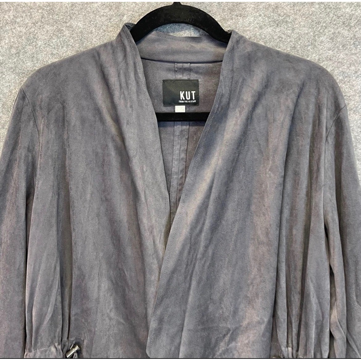 KUT FROM THE KLOTH Dianne Jacket Women Large Gray Faux Suede Drape Front Cinch
