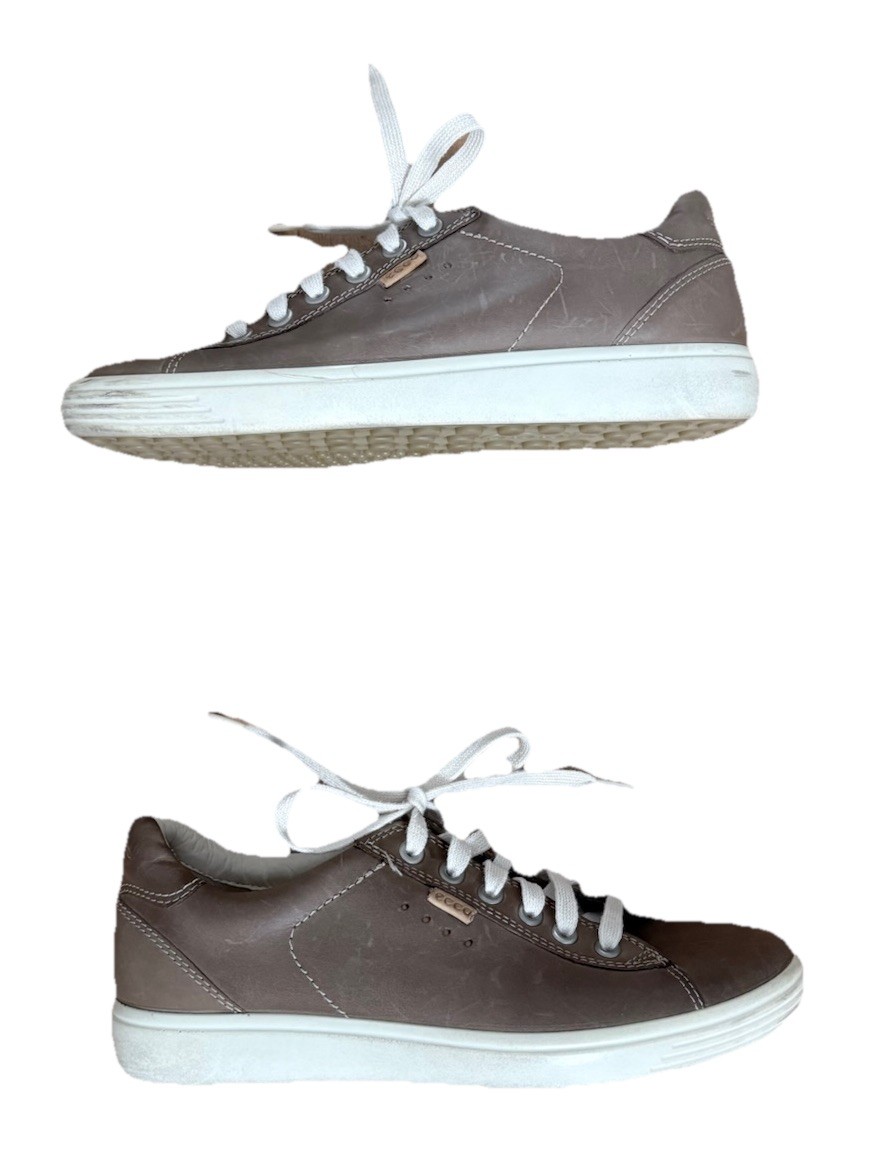 ECCO Brown Leather Lace-Up Low-Top Sneaker, Unisex Adults US 7 EU 38