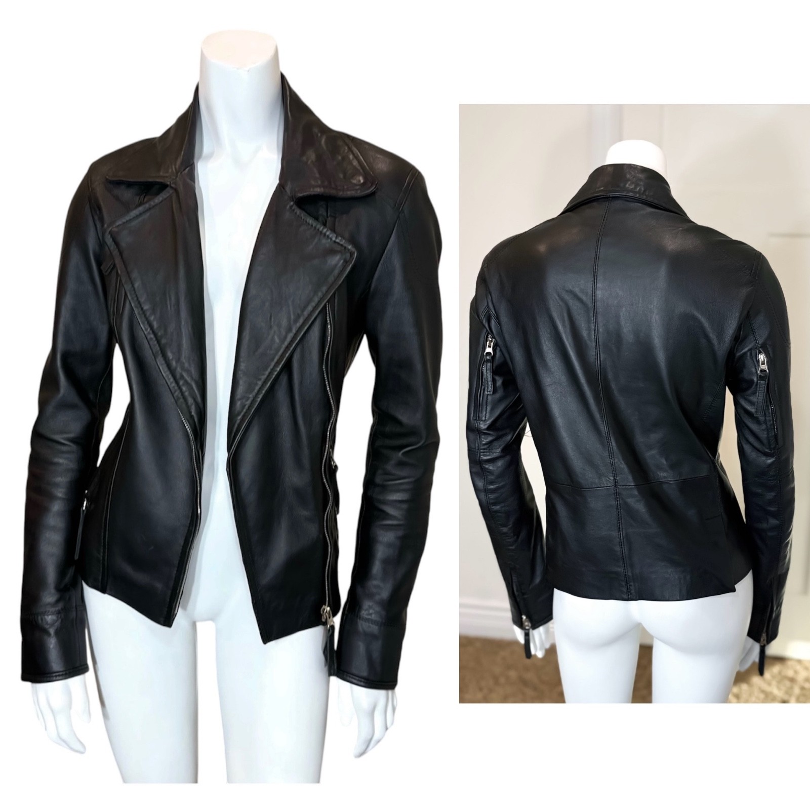 SOFT LEATHER MOTORCYCLE JACKET S Women’s Grunge Biker Moto Zipper Grunge Retro