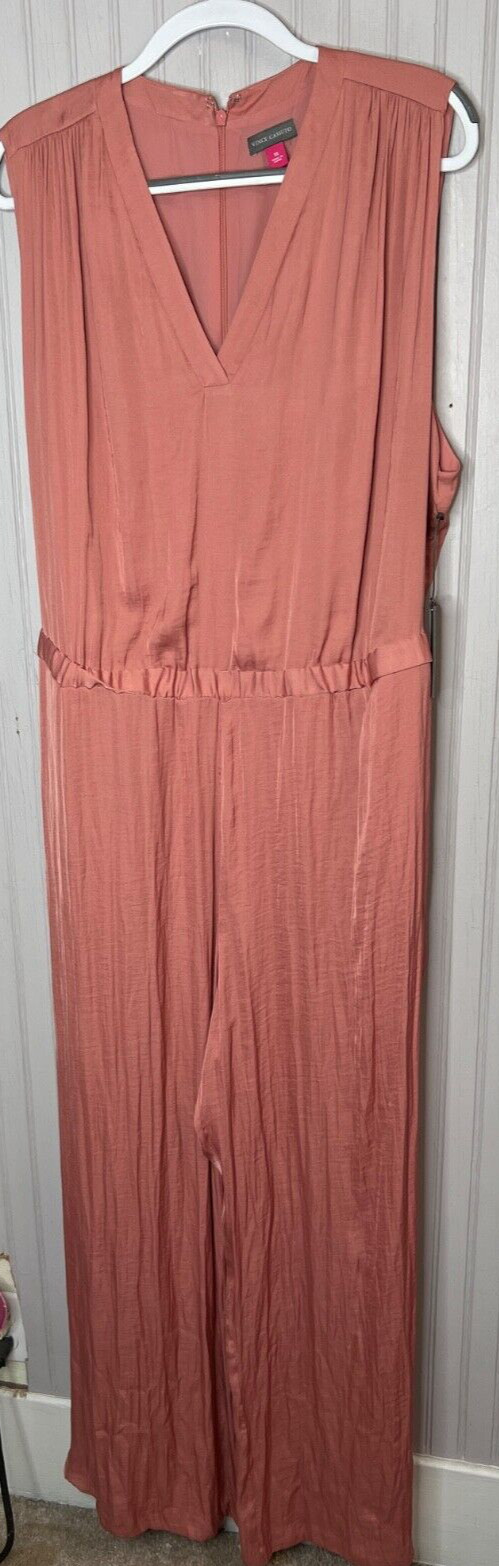 Vince Camuto Women JUMPSUIT 3X Rumpled Satin Sahara Sun Corral Pockets NEW $144