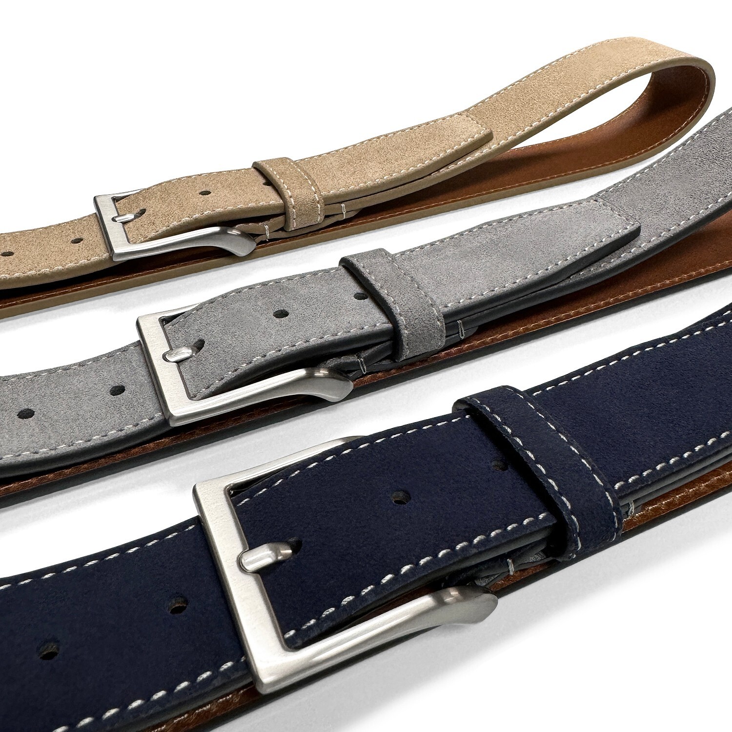 Brushed Nickel Buckle Suede Belt Genuine Leather Casual Jean Belt 1-1/2″ Wide