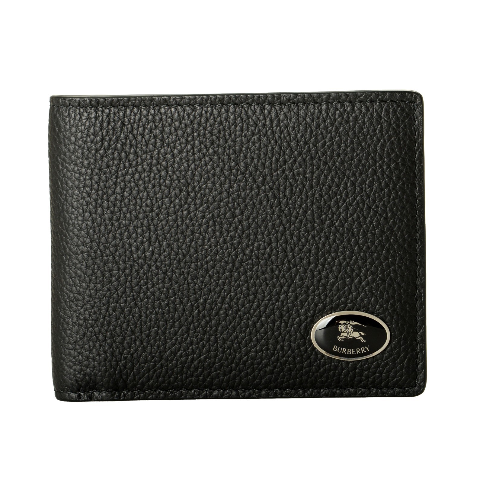 Burberry Men’s Black 100% Pebbled Leather Logo Print Bifold Wallet