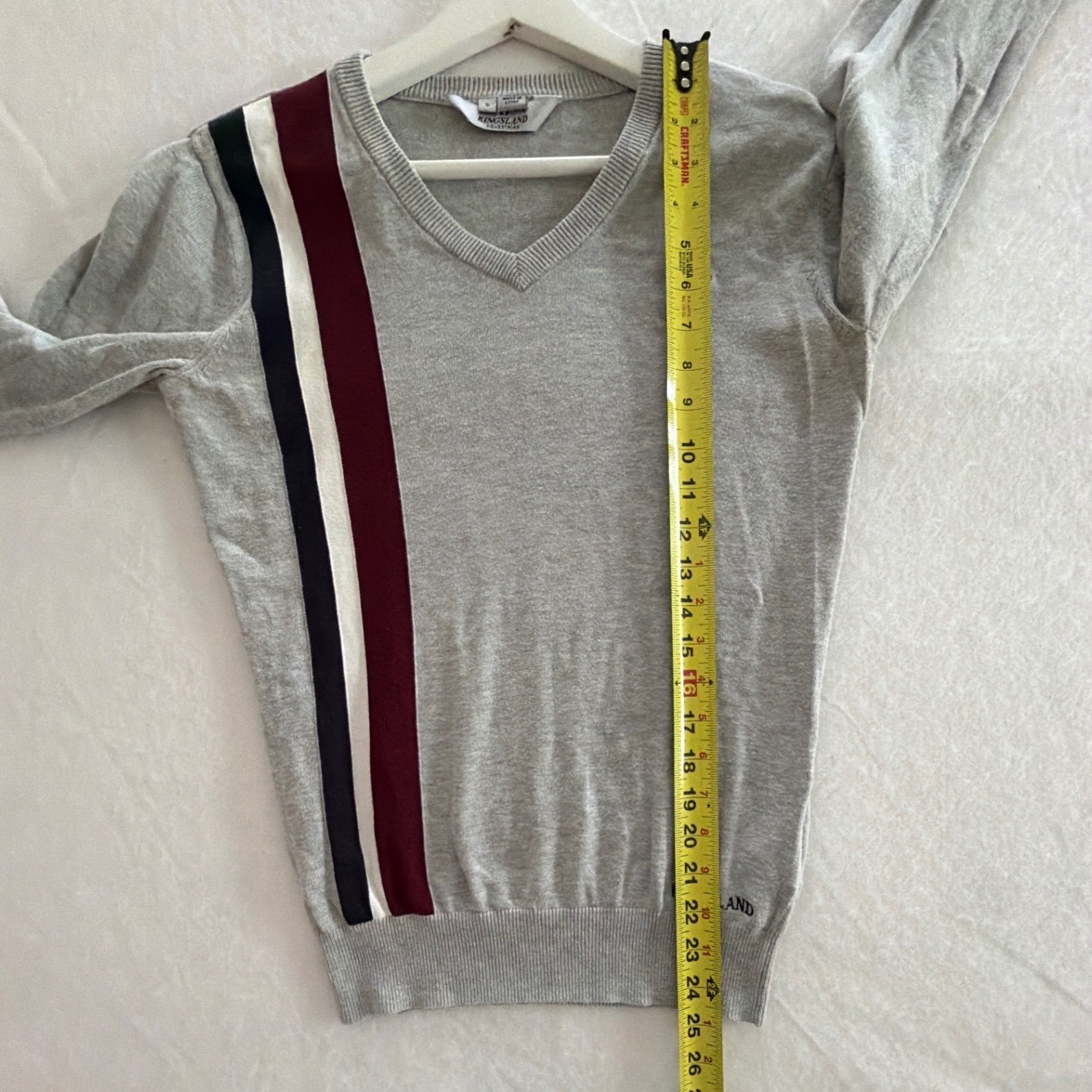Kingsland Equestrian Womens Gray V-Neck Sweater Stripe Logo Size Small