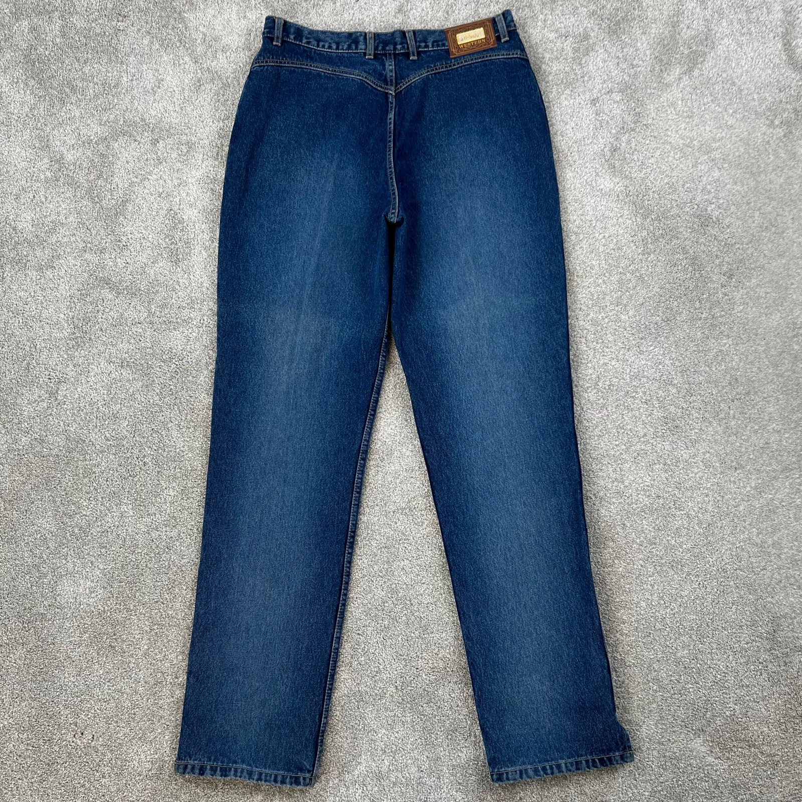 Vintage Lawman Western Bareback Studded Criss Cross Leather Denim Jeans (Sz 36)
