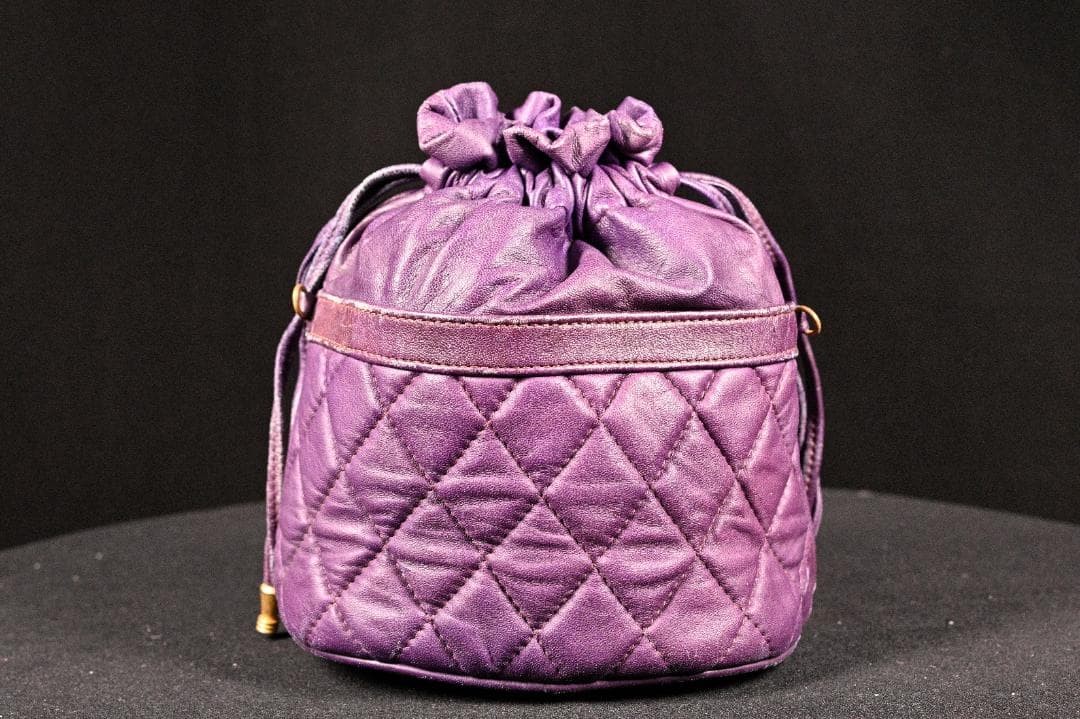 CHANEL Lambskin Matelass Turn Lock Drawstring Chain Backpack Purple Auth