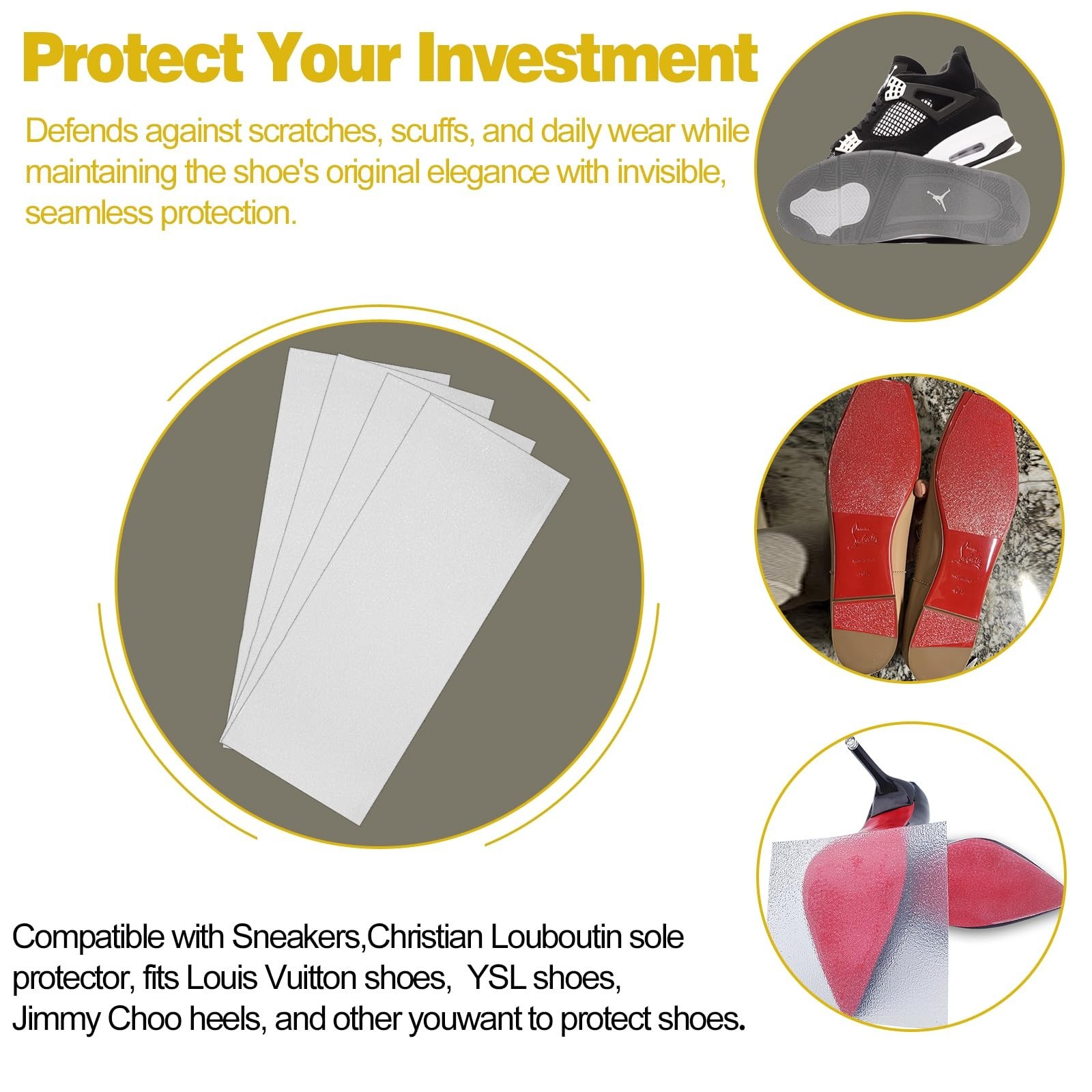4 Pack Sole Protector for Sneakers Clear Anti-Slip Shoe Sole Guard 13 x 5.1in