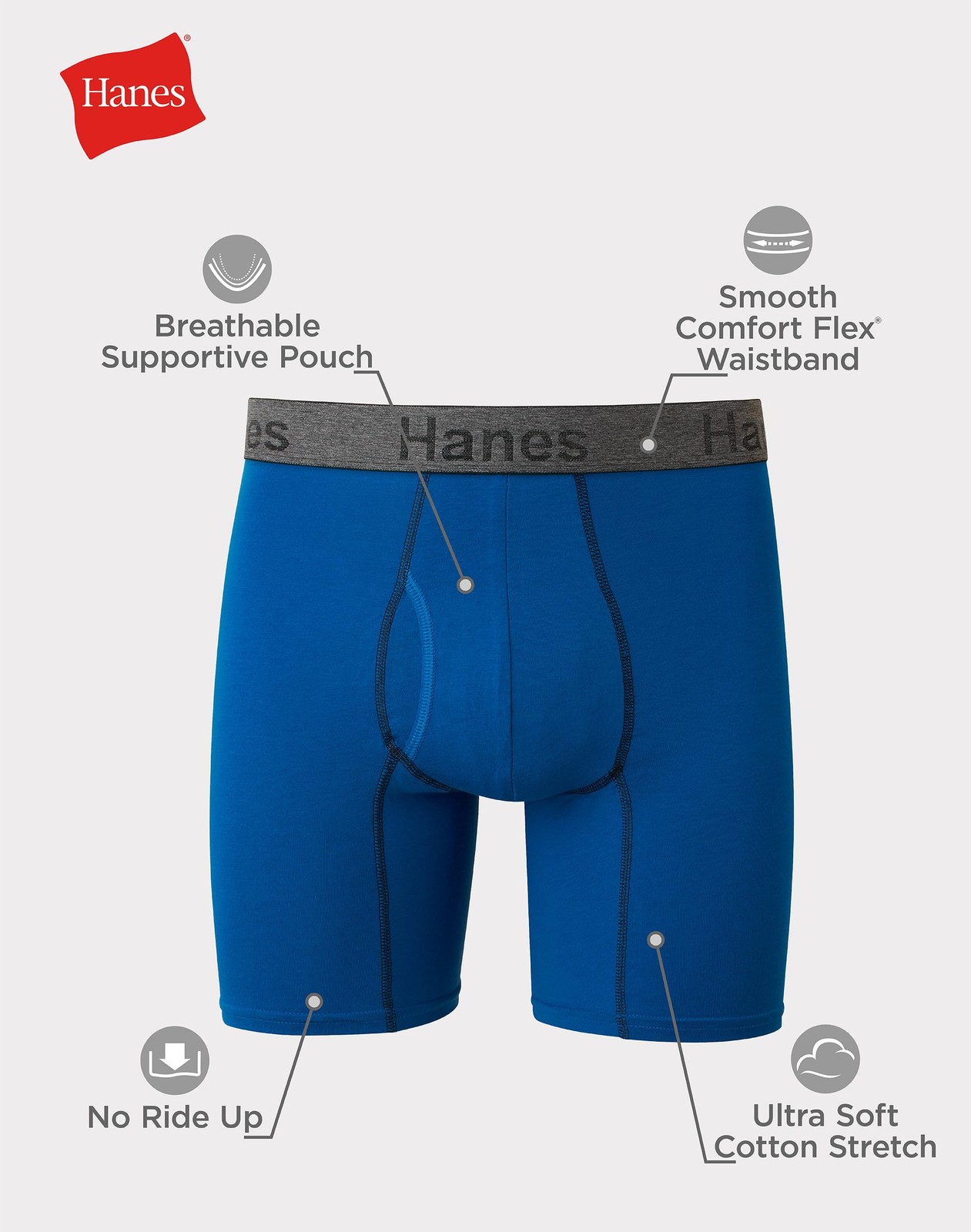 Hanes Mens 3-pack Comfort Flex Fit Ultra Soft Stretch XX-Large, Blue/Black