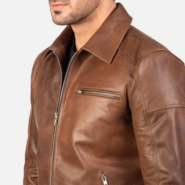 Men’s Brown Handmade Genuine Cowhide Leather Motorcycle Biker Cafe Racer Jacket