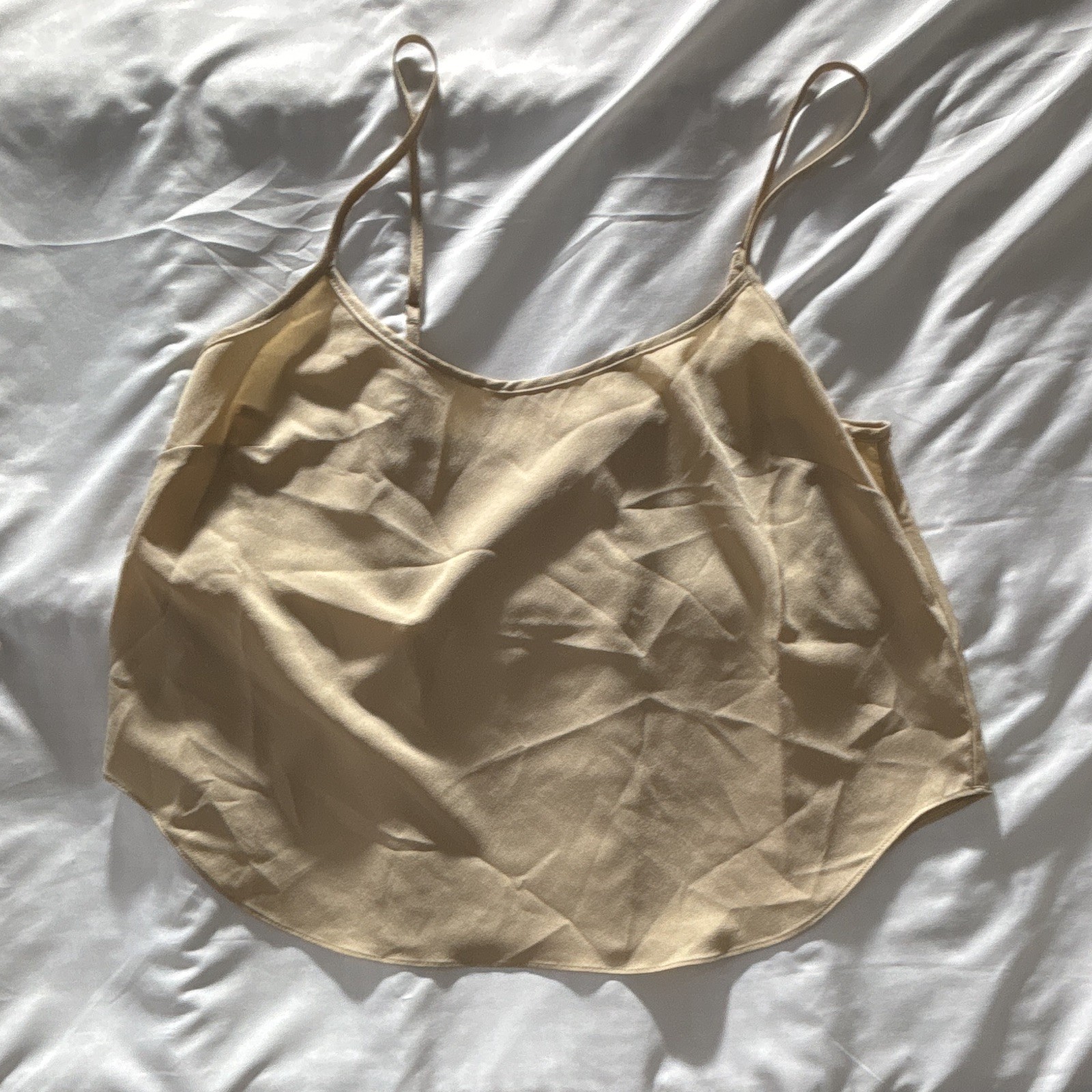 Women’s Beige Solid Spaghetti Strap Camisole Tank Top, Size S