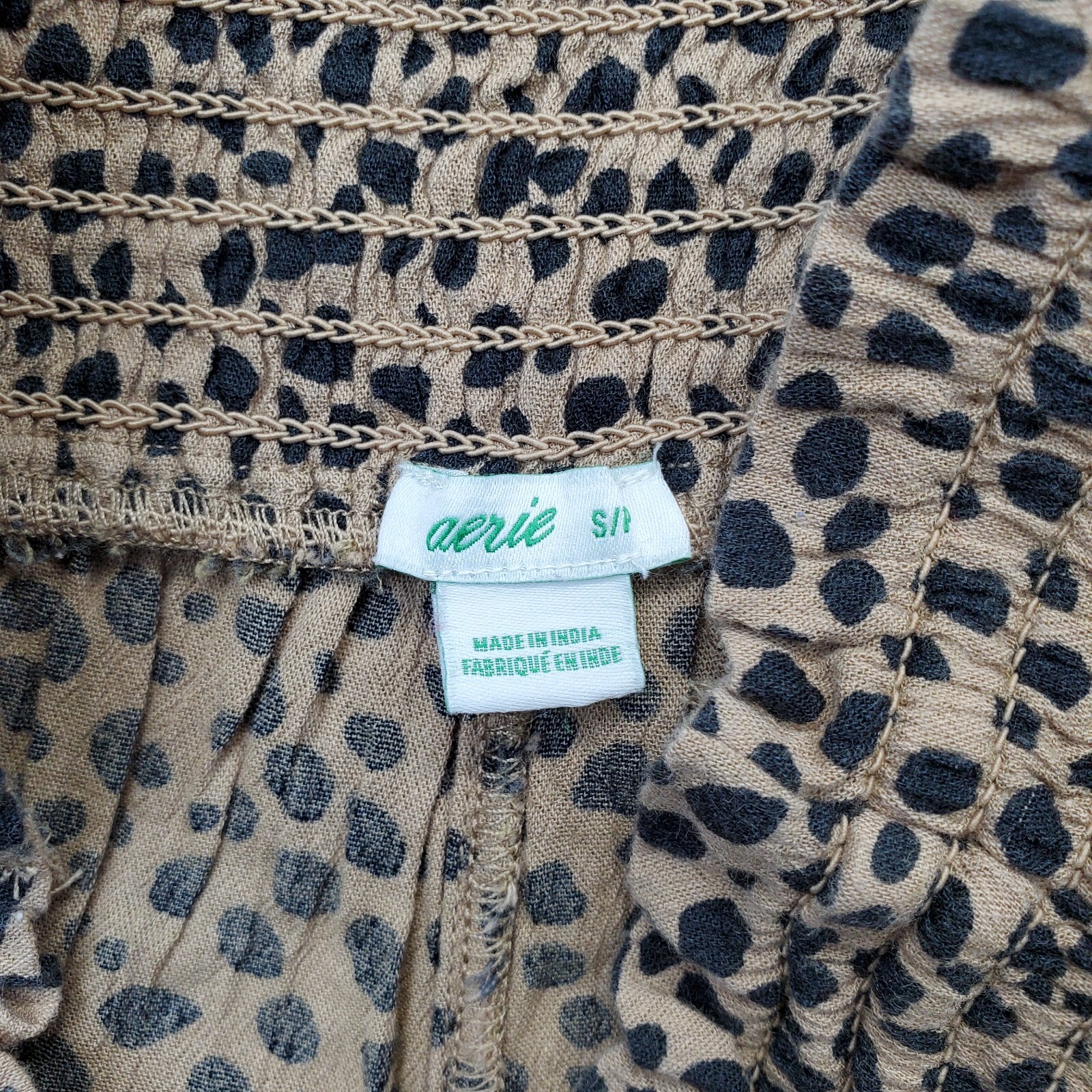 Aerie Lounge Pants Womens S Multi Animal Print Smocked Waist Tasseled Drawstring