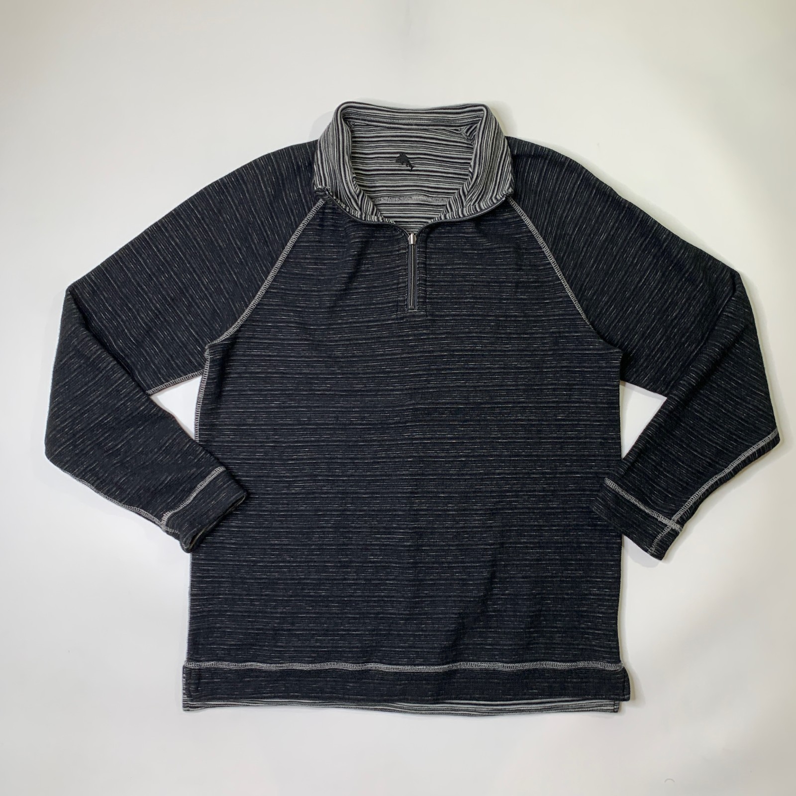 Tommy Bahama Sweater Mens M Medium Black White Reversible Half Zip Pullover