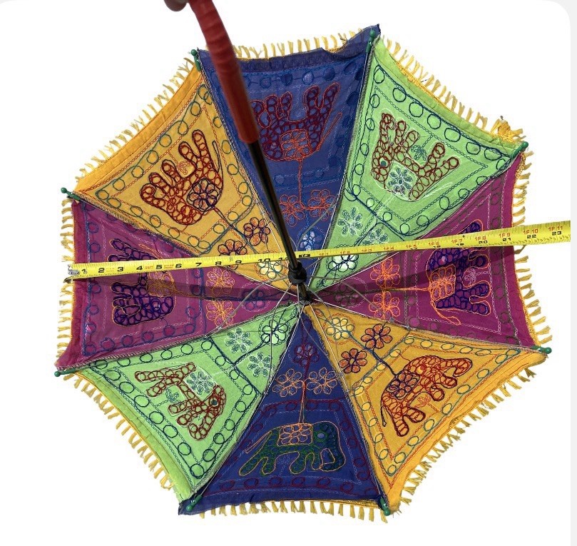 Smedium Cloth Umbrella Parasol Elephants Stitched Thread Multicolored Pattern