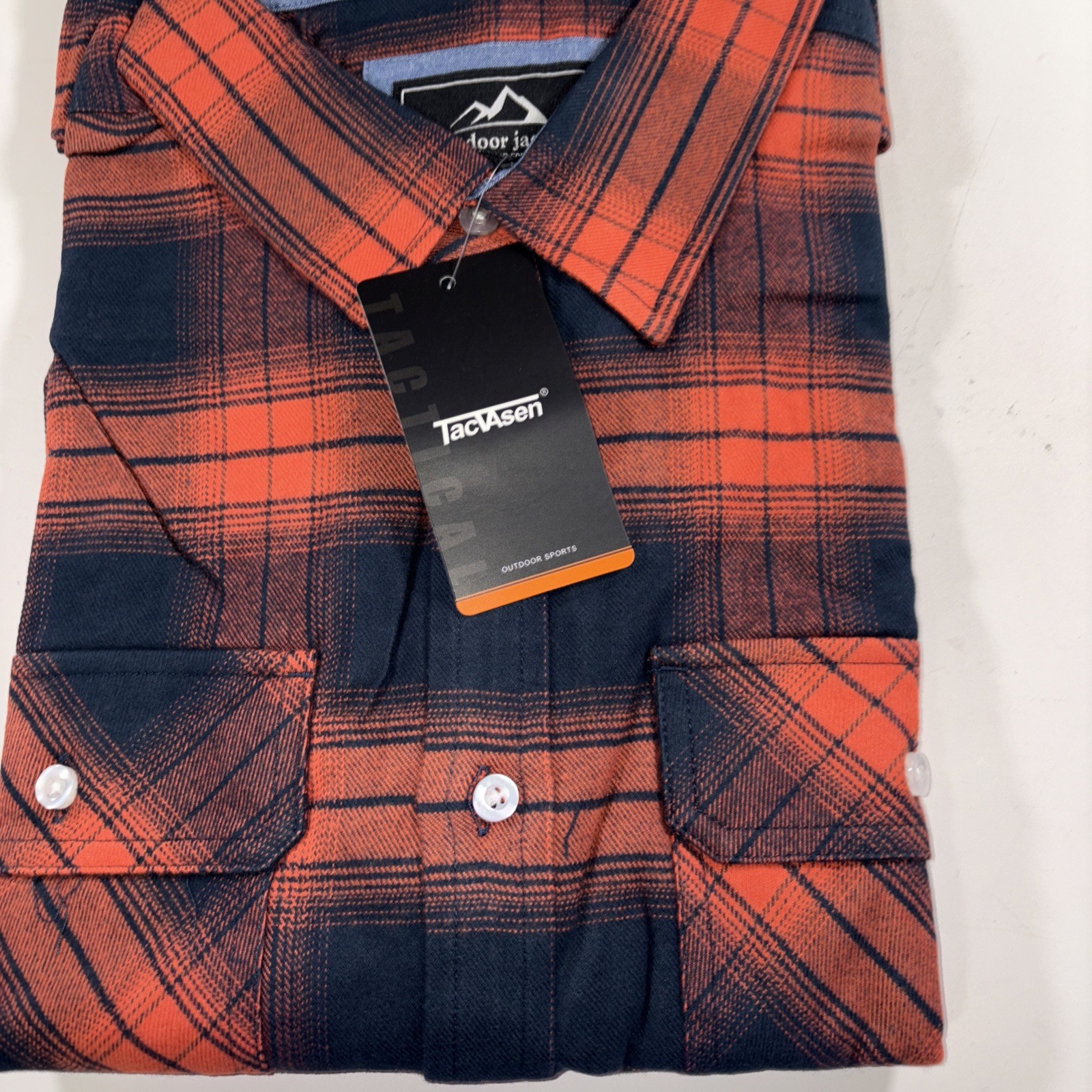 Tacvasen Men’s Long Sleeve Flannel Shirt Color: Orange Plaid Size: L NEW!