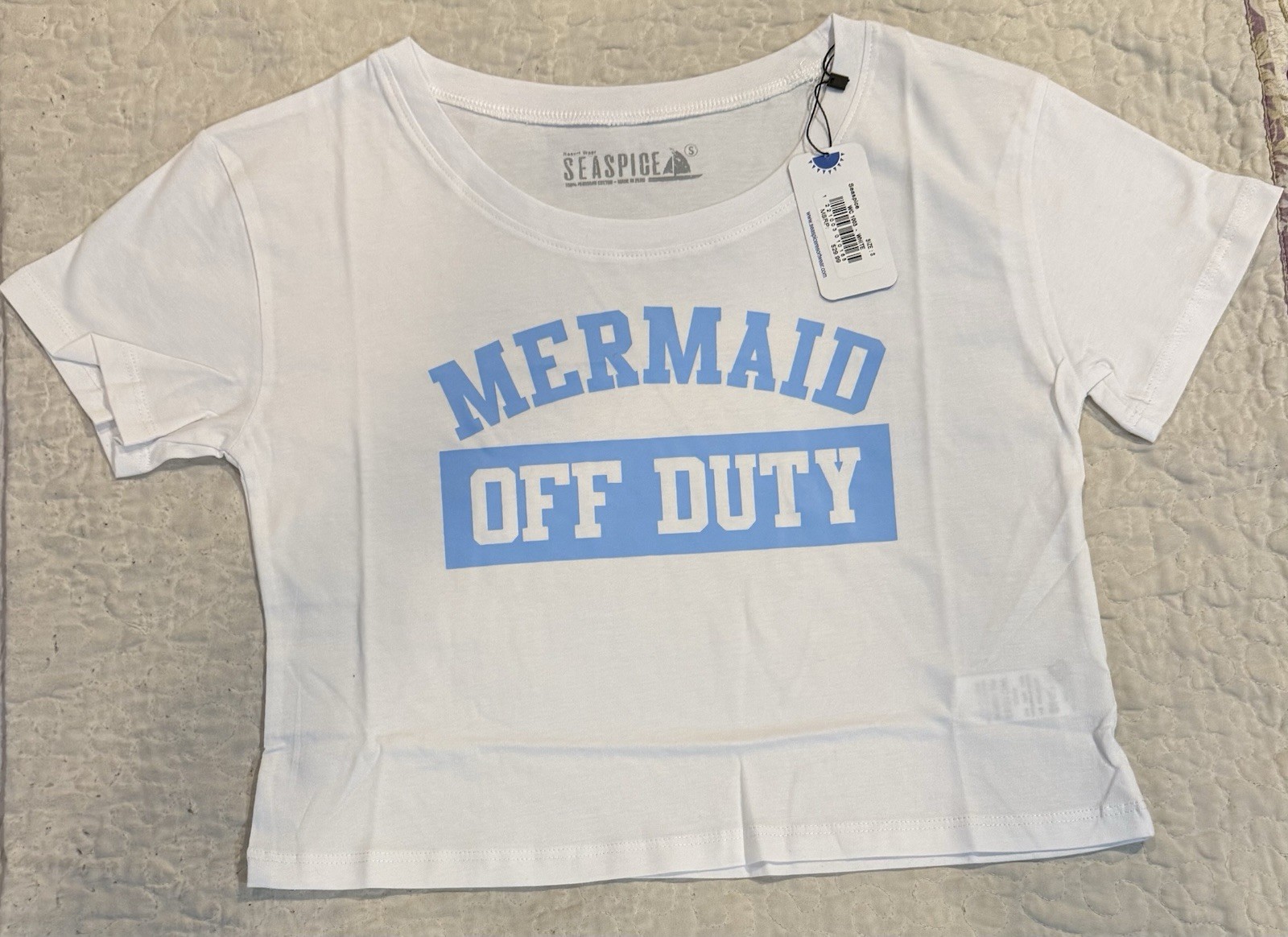 Seaspice Women’s S White/Blue Cropped Graphic Tee WC1003
