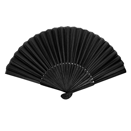 Black Folding Hand Classic Style Fan Fabric Bamboo Ribs Hand Held