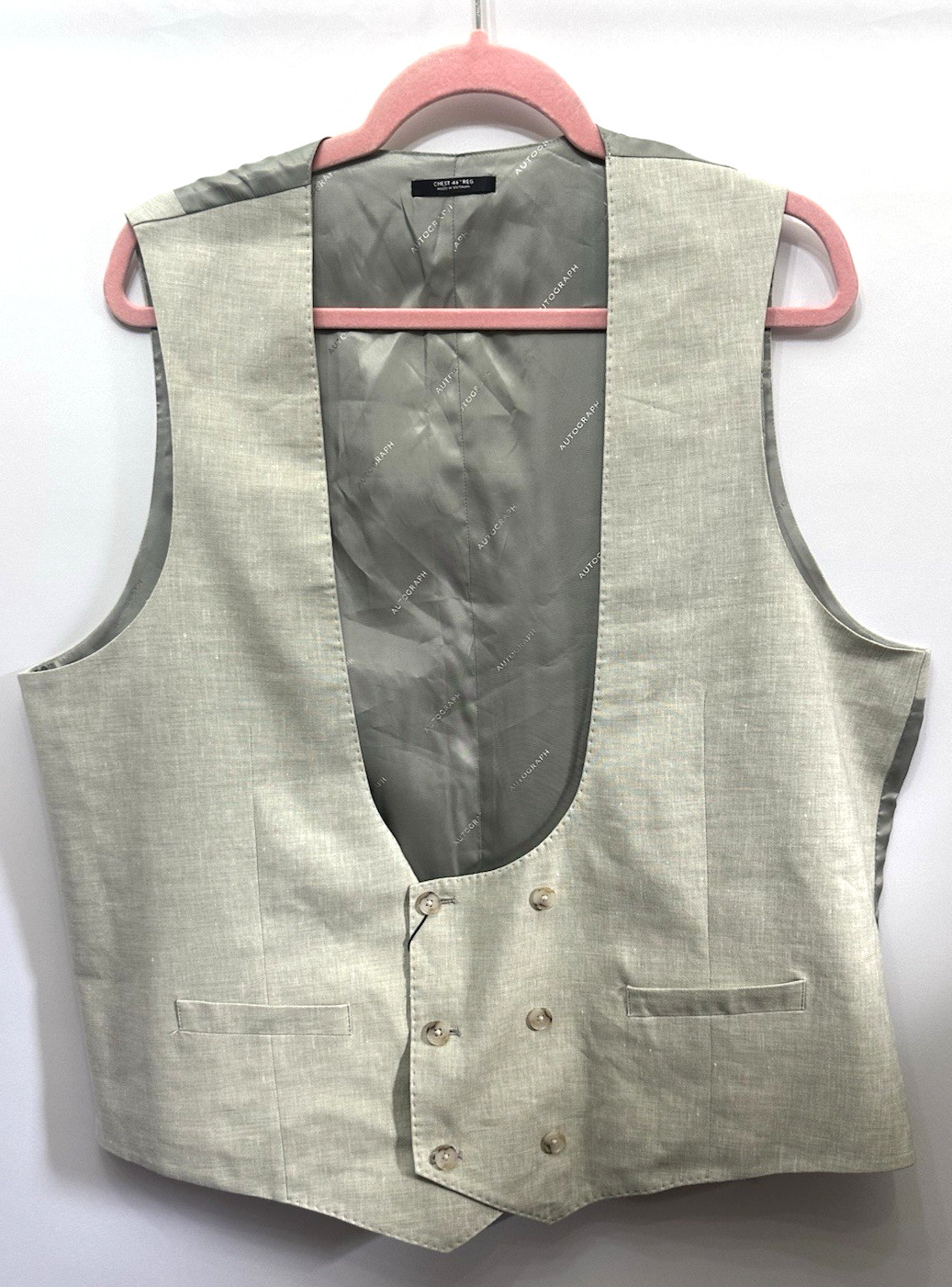 New M&S Autograph Marks & Spencer 40 44 46 light verdigris linen-blend waistcoat
