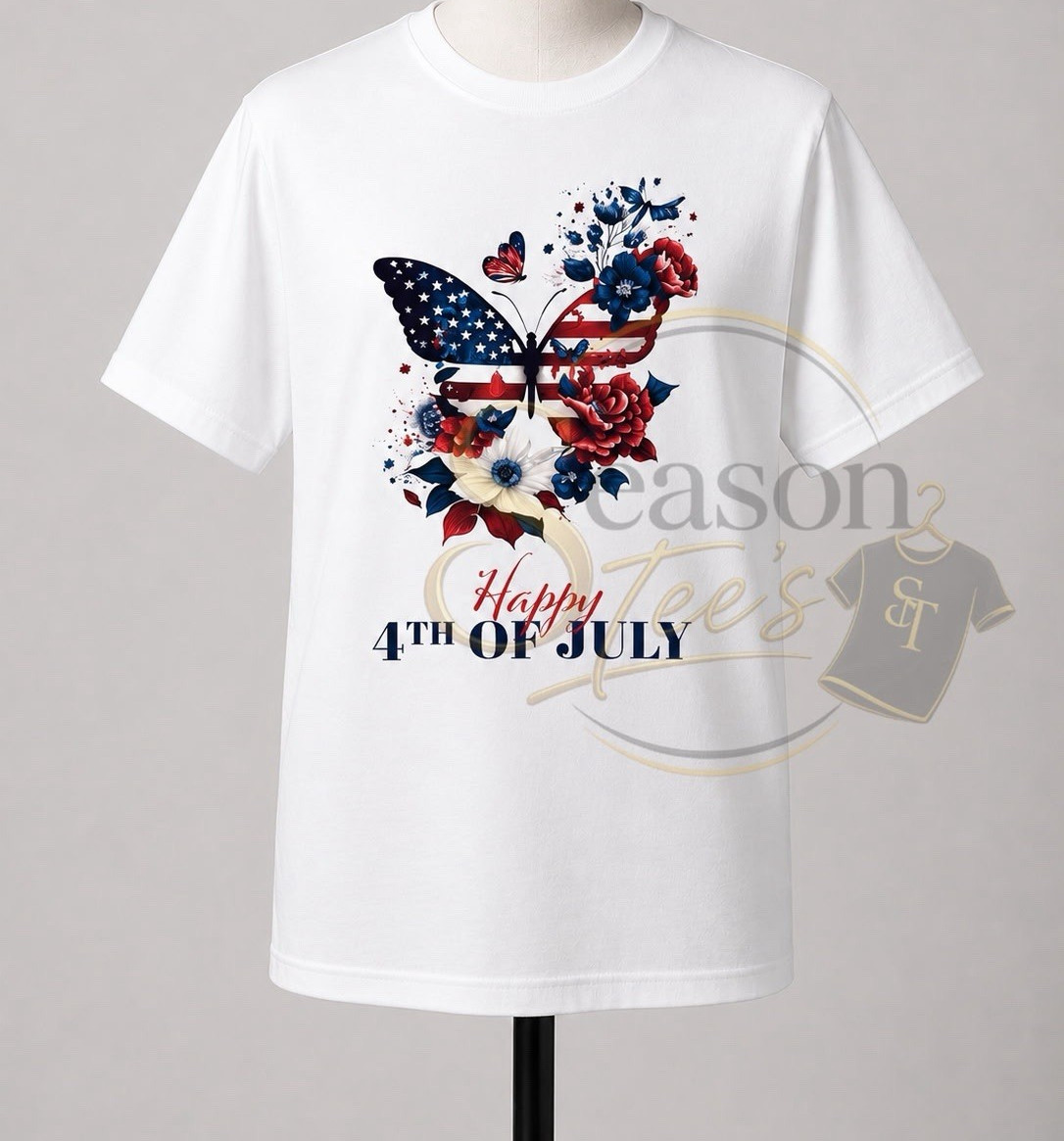 Season Tees White 4th of July USA Graphic Print Crew Neck T-Shirt L