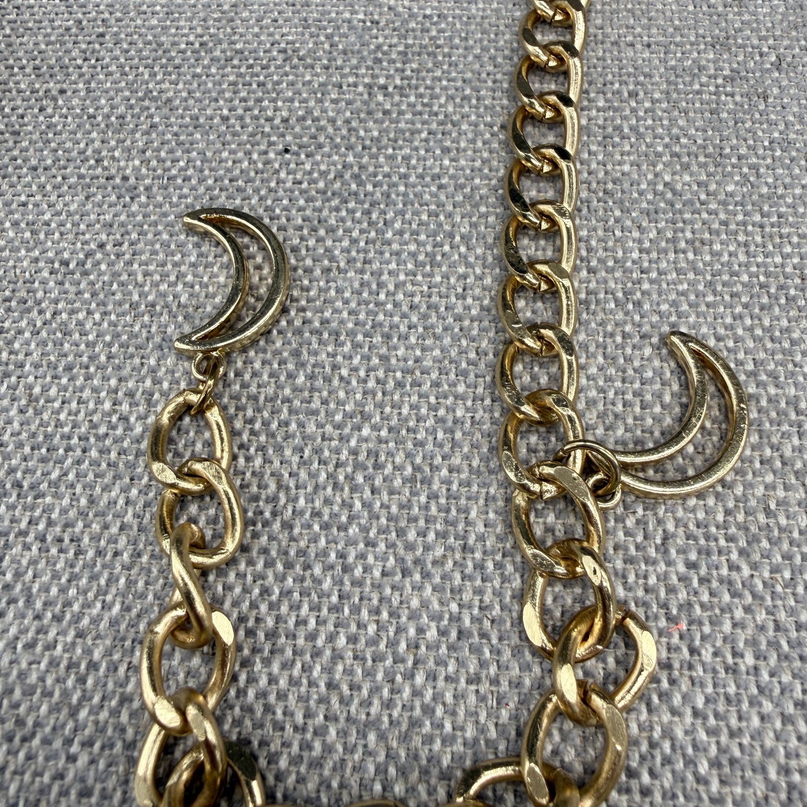 Belt Chain Link Gold Tone Moon and Star Dangles 45 Inches Celestial