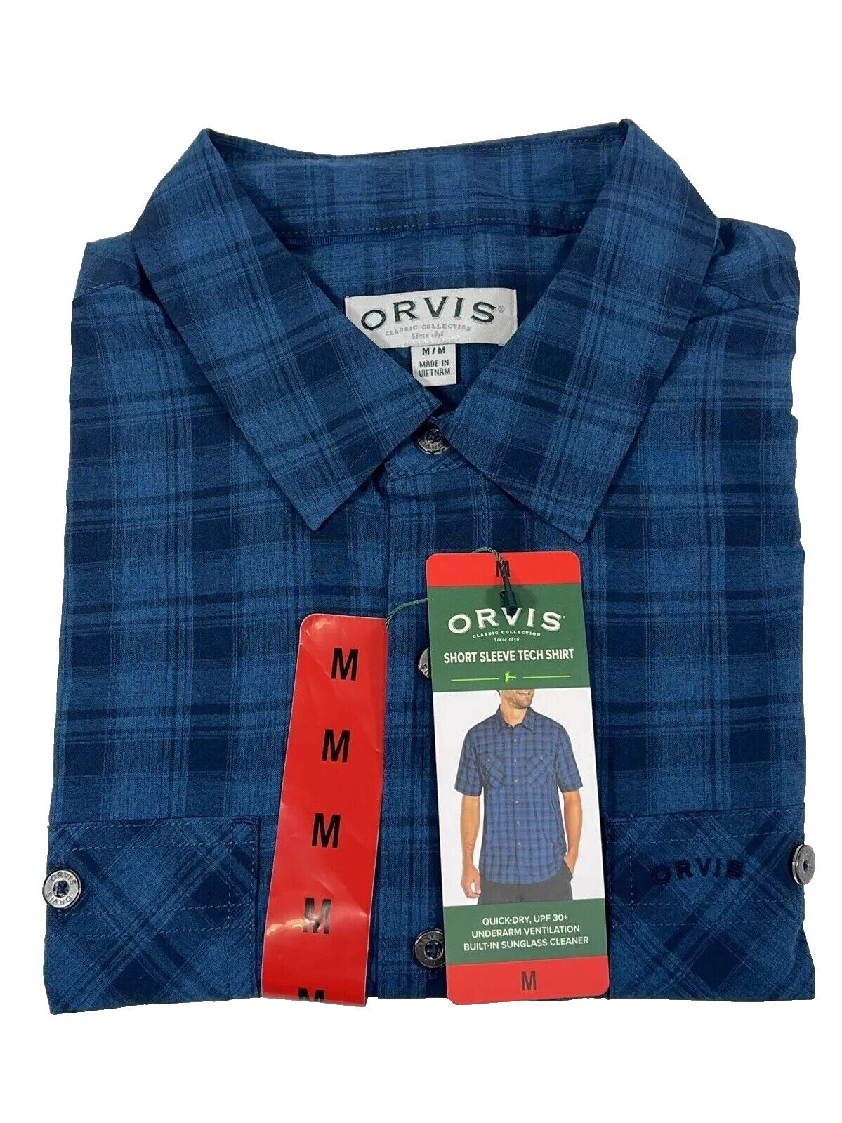 Orvis Woven Tech Shirt, Wicking, UPF 30+, Men’s Medium, Blue, NEW hiking fishing