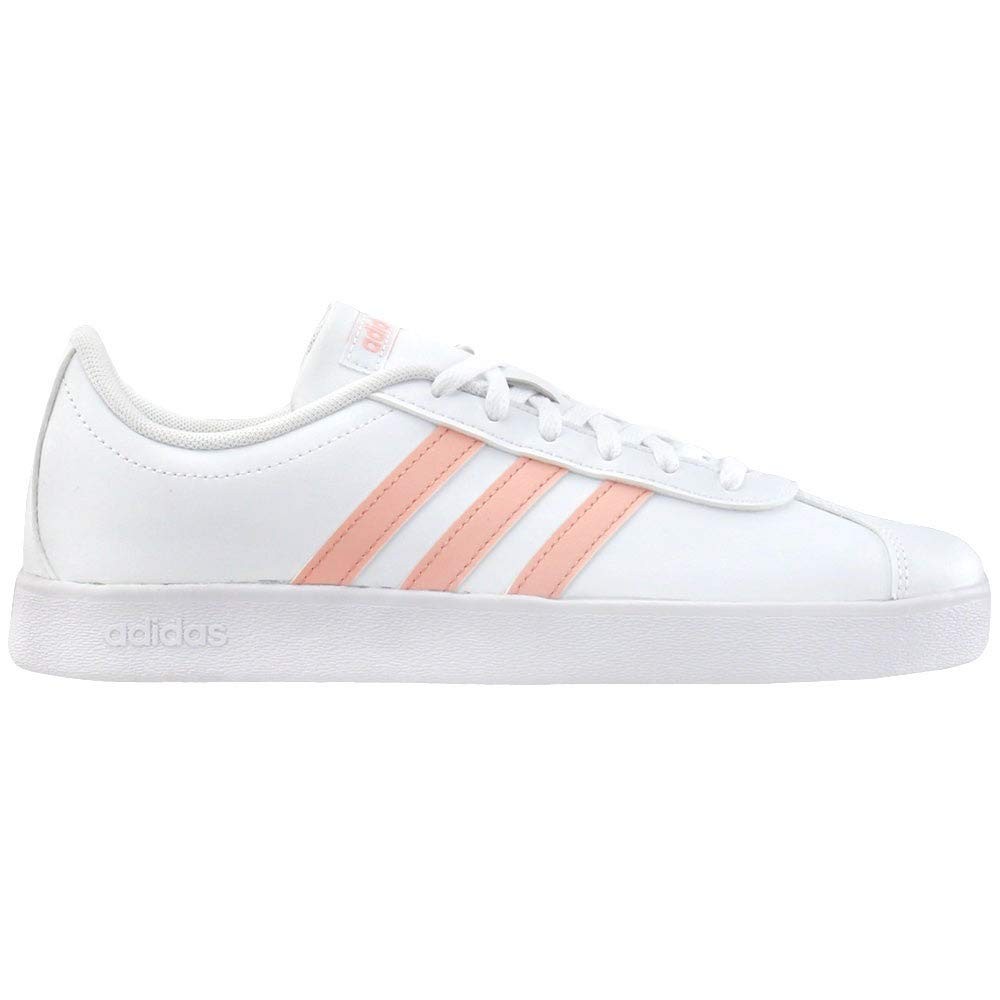 adidas Girls VL Court 2.0 Tennis Shoes Casual Sneakers White w/ Pink 12K NWT