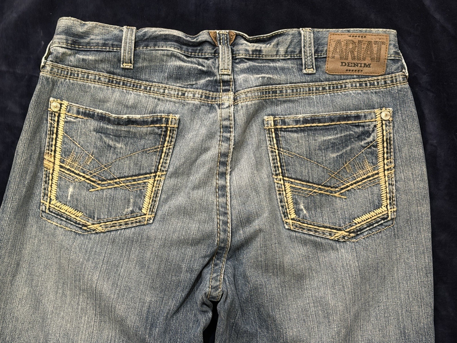 Ariat Mens Jeans 36×30 Bootcut Light Wash Heavy Stitch Western Denim