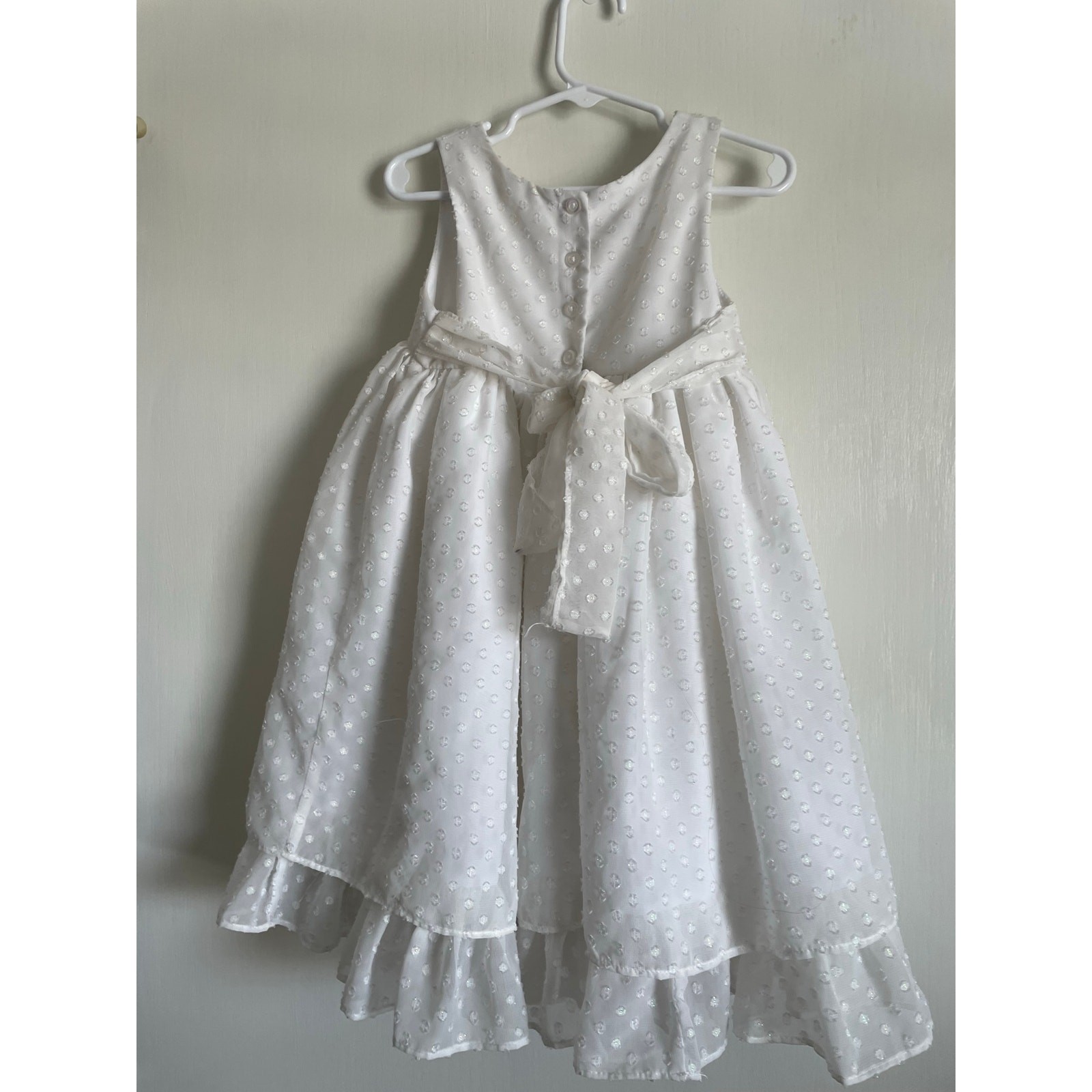 Marmelata Sleeveless White Fit & Flare Dress Shimmer Dotted Angel Ruffled 4T