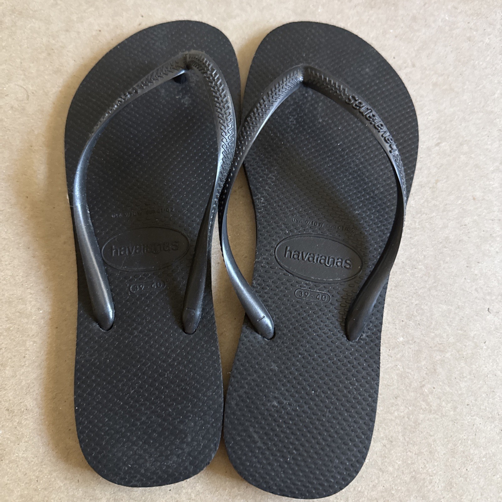 Havaianas Slim Black Classic Flip Flops 39/40 – Preowned Excellent Very Clean