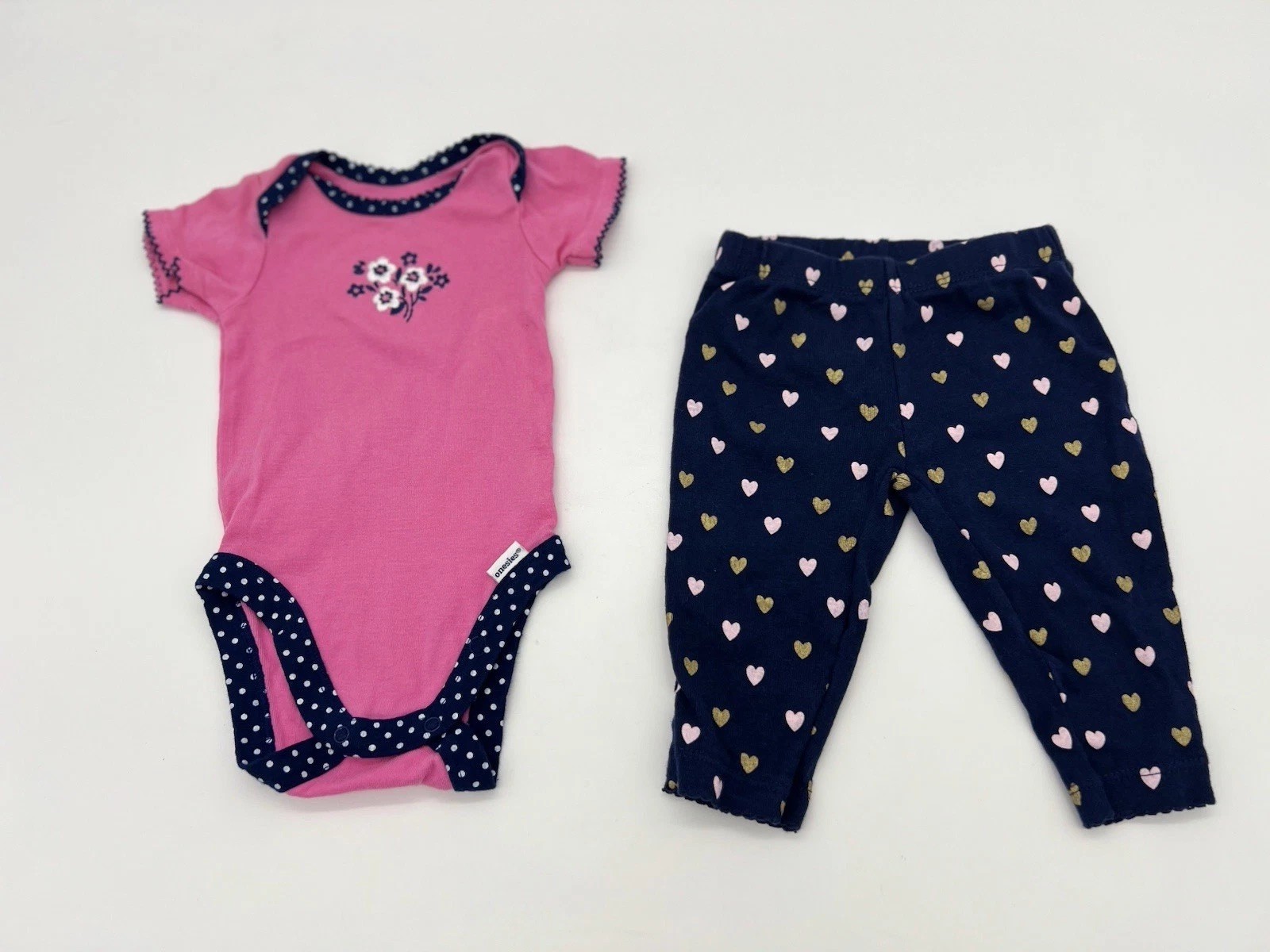 Gerber Infant Baby Girl Pink Floral Top 0-3M And Carters Heart Pants 3 Months