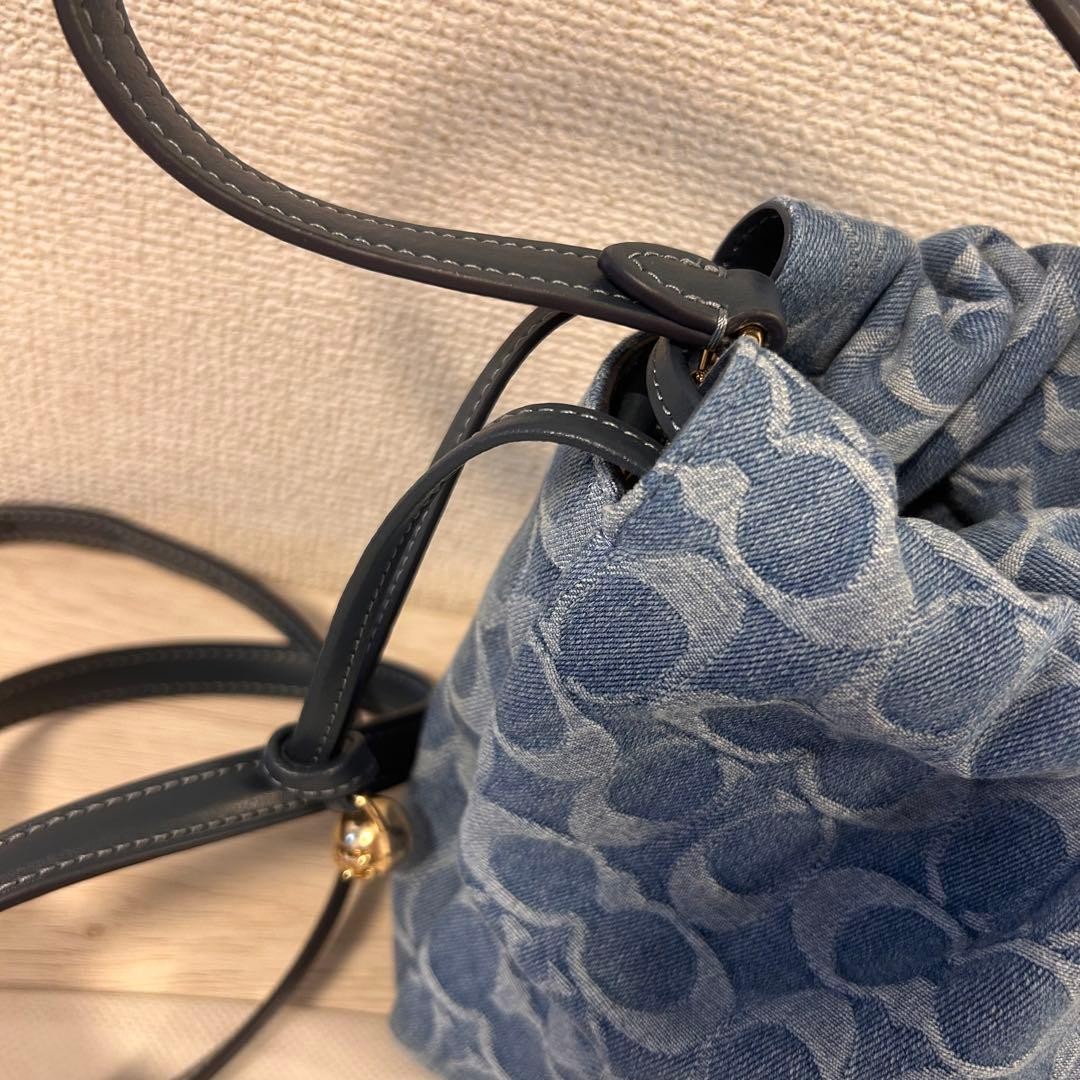 COACH Faye Drawstring Bag Signature Denim Canvas 2Way Shoulder Crossbody CH230