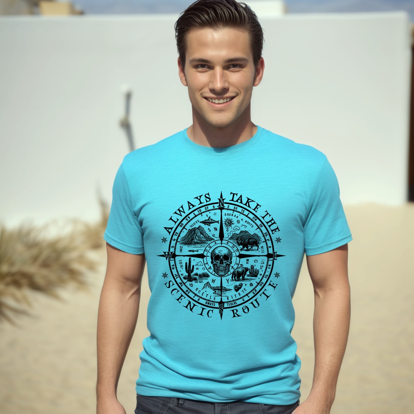 Always Take Scenic Route Compass T shirt Tshirt Graphic T’s Colors Available