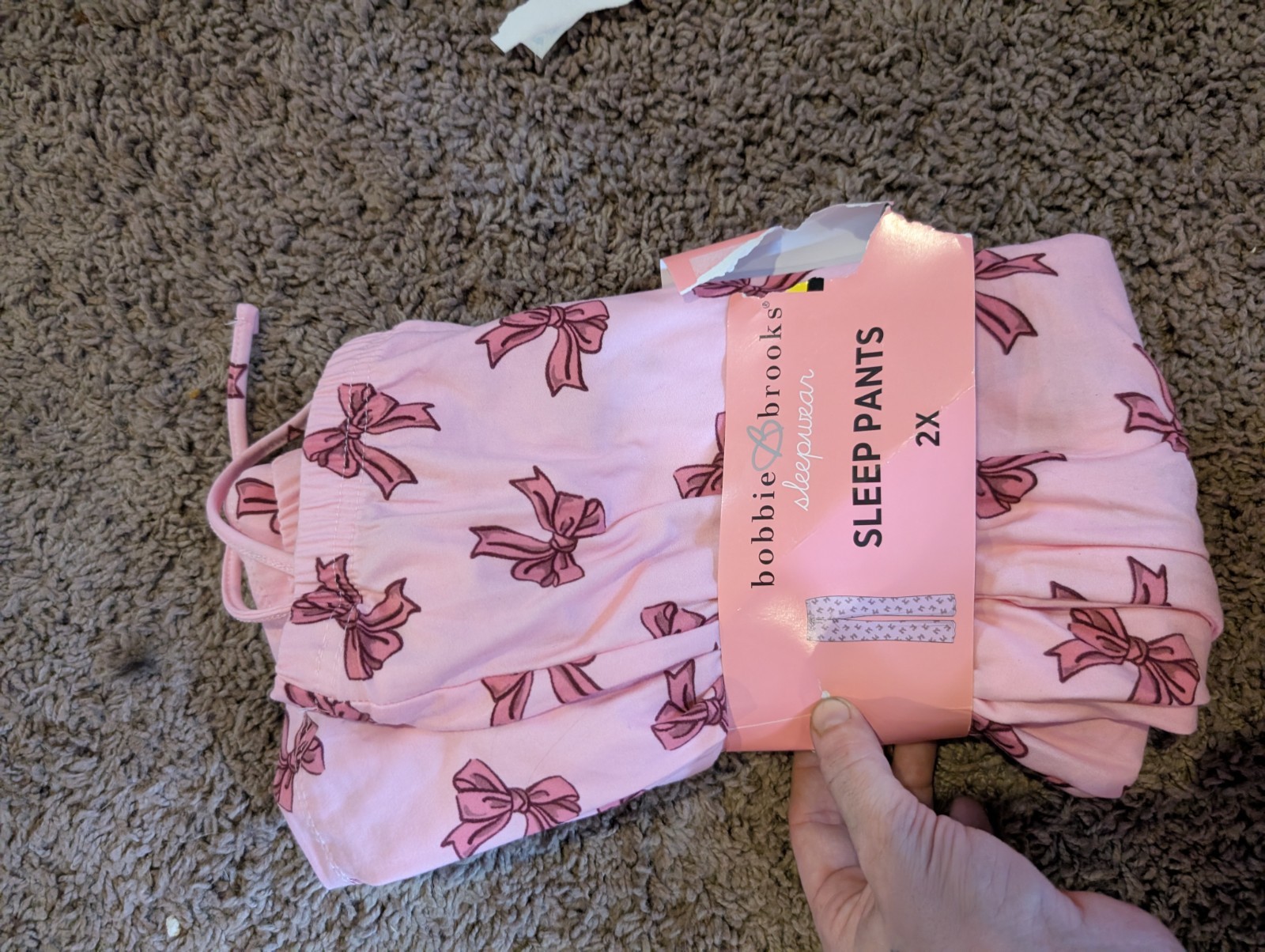 Bobbie Brooks Pink Bow Print Drawstring Pajama Pants Women’s Plus Size 2X