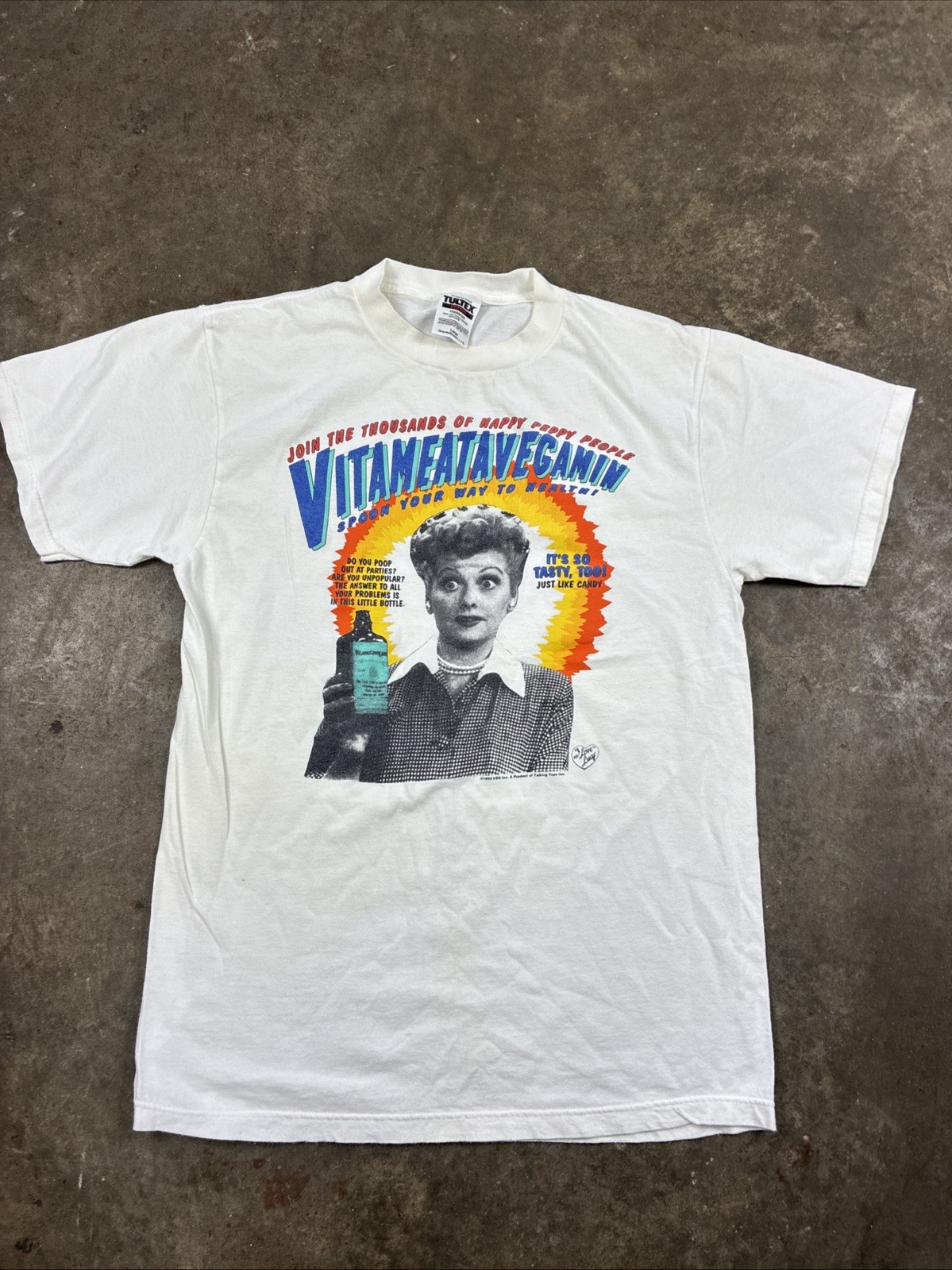 VTG I Love Lucy Vitameatavegamin 1992 CBS Promo T Shirt Sz L Tultex RARE