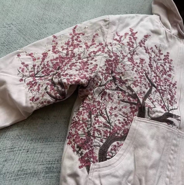 Light Pink Floral Print Hooded Zip Canvas Hoodie for Men