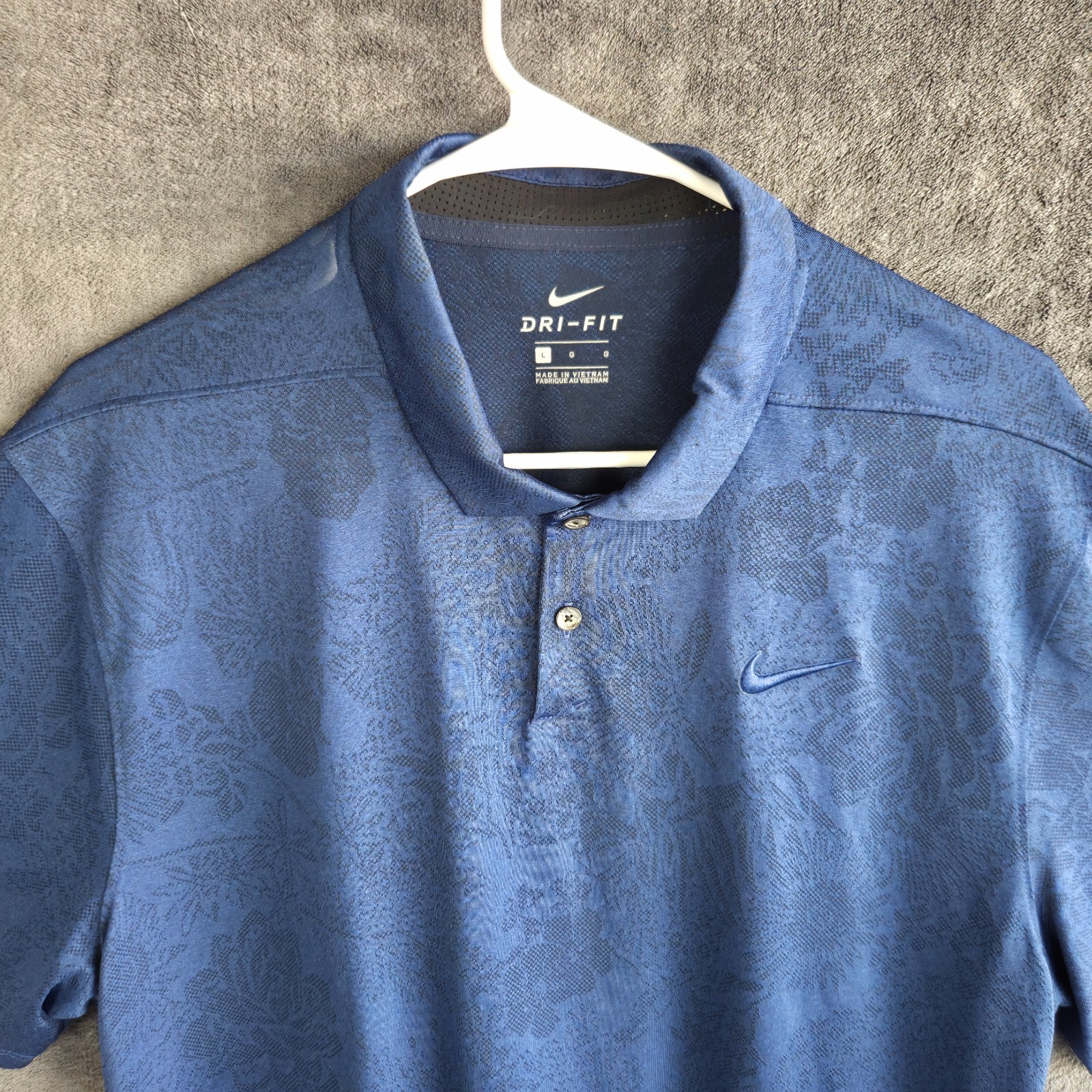 Nike Polo Men L Blue Tonal Floral Jacquard Dri-FIT Golf