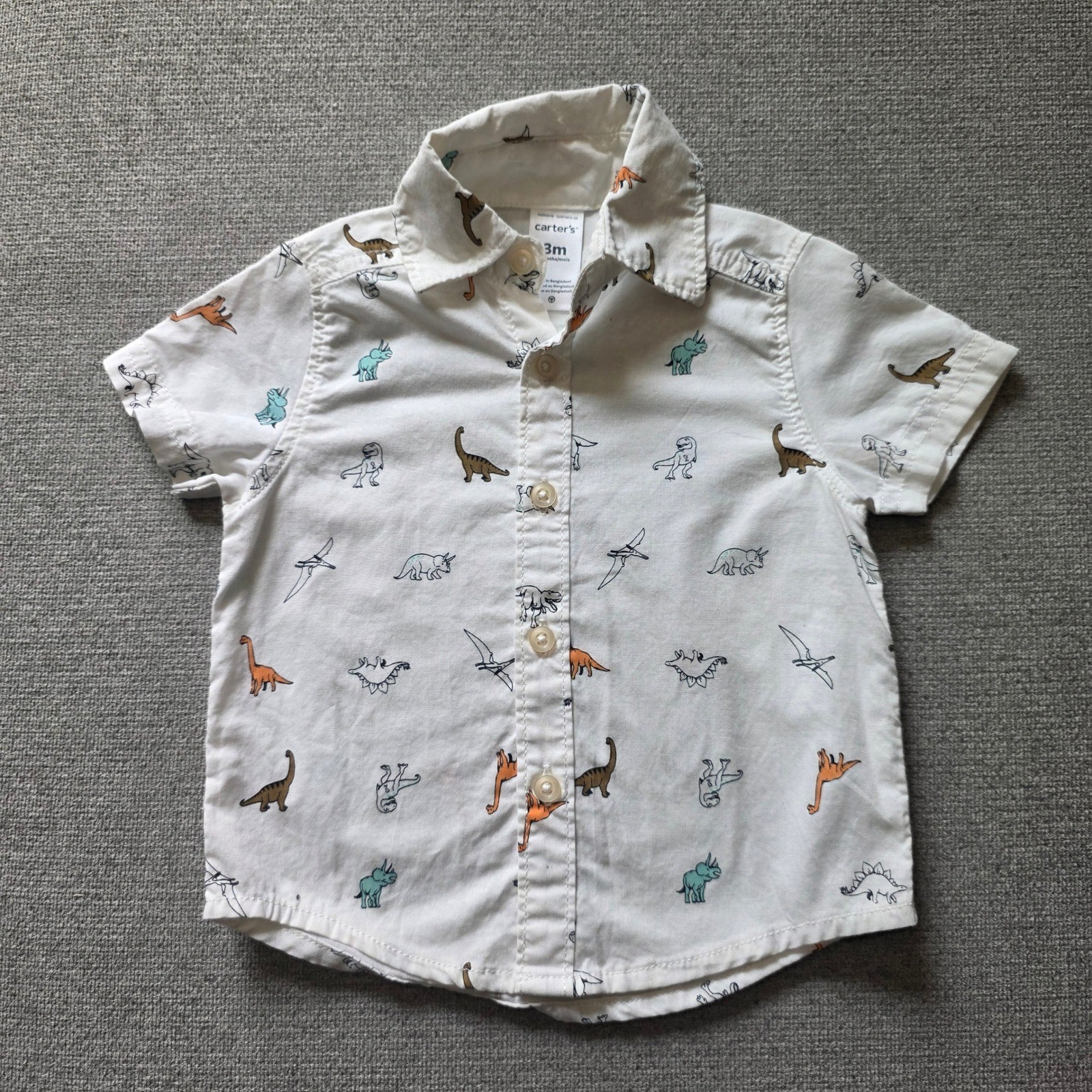 Carters Baby Boy White Dinosaur Print Short Sleeve Button Down Shirt 3M 1H393310